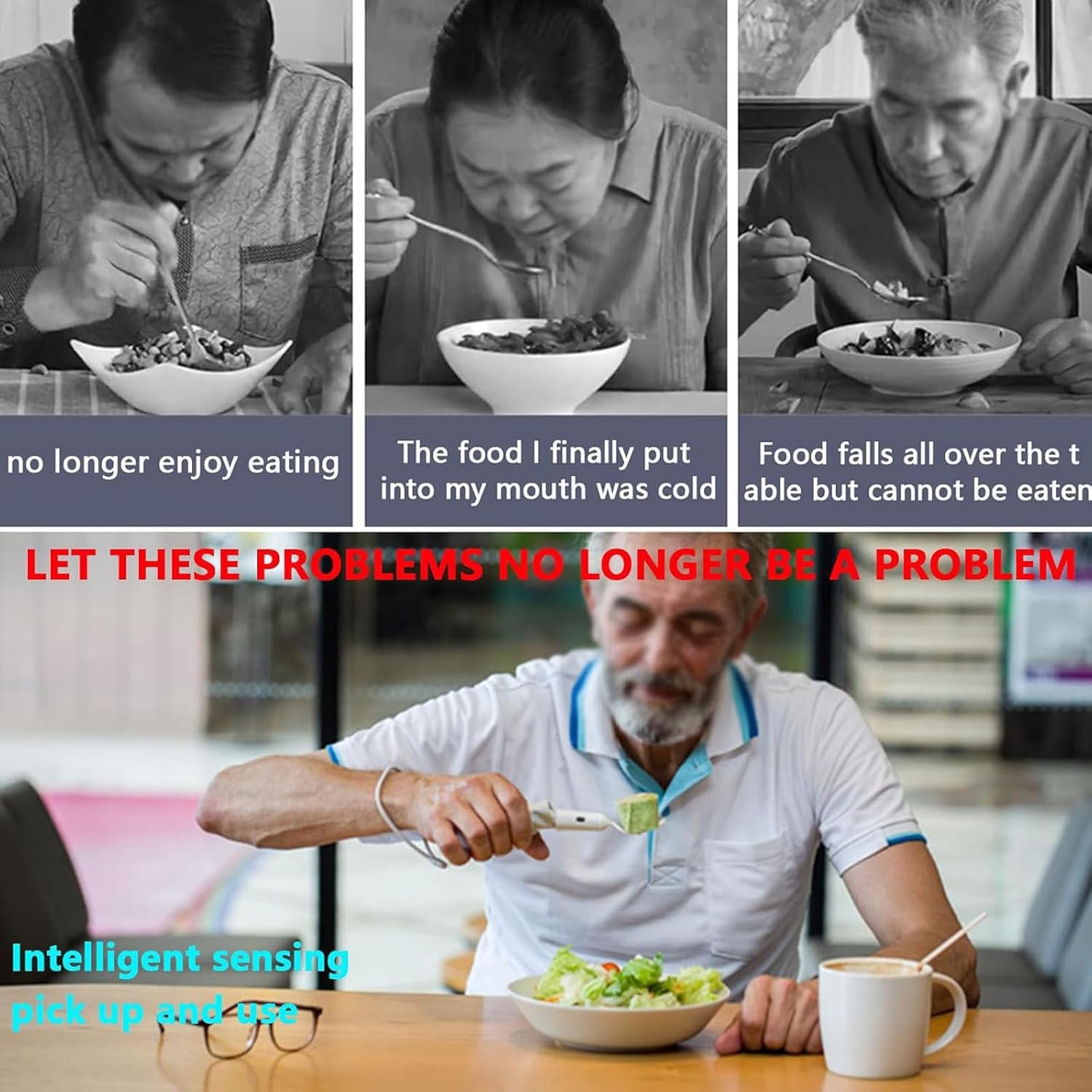 Qiang Cucchiaio Parkinson Cucchiaio per Tremori alle Mani Parkinson Tremore alle Mani Alimentari Stoviglie Ausiliarie Cucchiaio Intelligente Anti-Vibrazione con Tecnologia Stabilizzazione Attiva