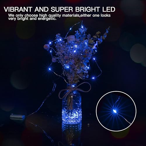 Miniatura 26 de Brightown Paquete de 12 guirnaldas de luces LED a pilas, 7 pies, 20 LED, impermeable, alambre plateado, luciérnaga, luna estrellada, luces