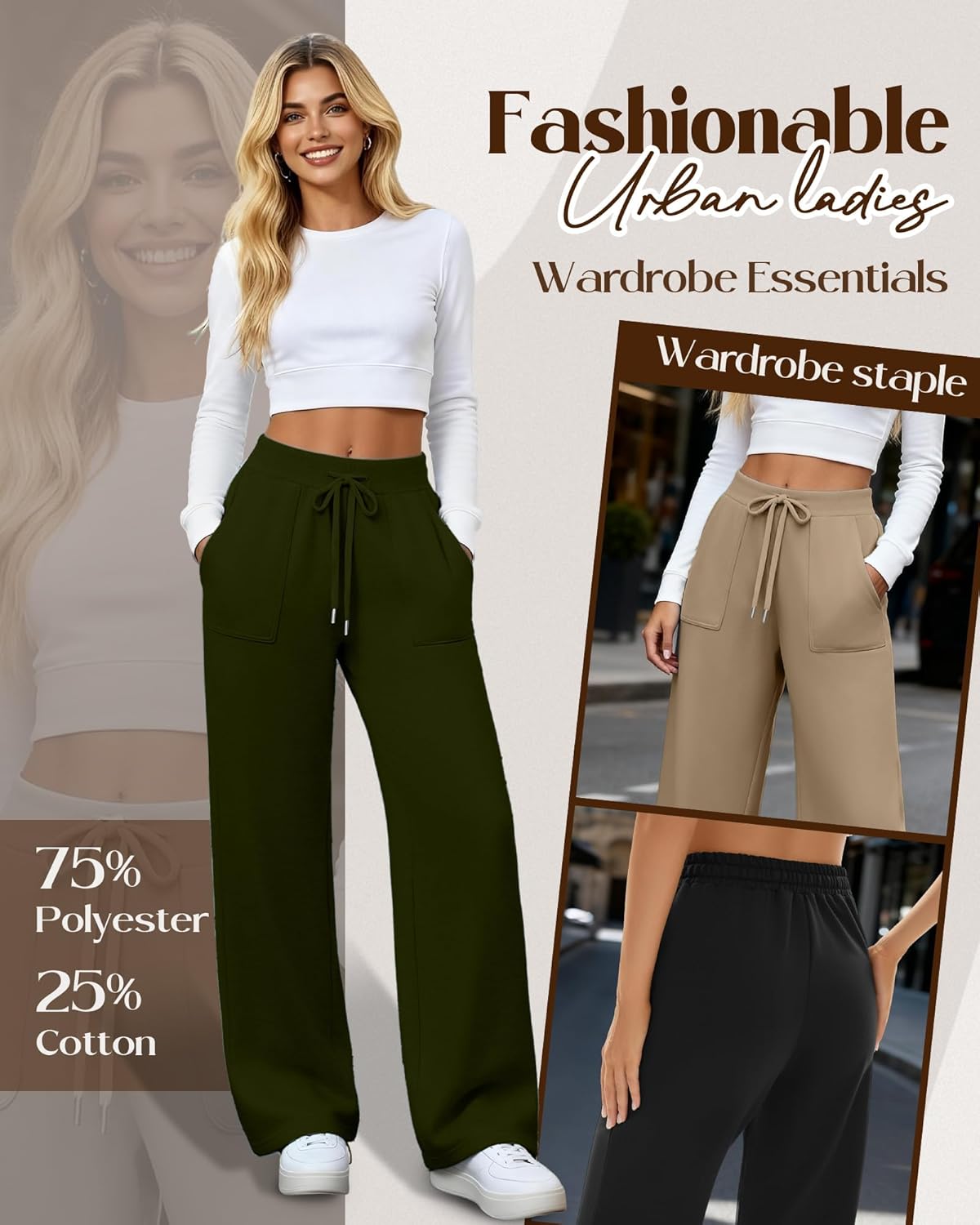 3 Pack Women's Wide Leg Sweatpants Baggy Workout High Waist Drawstring Jogger Casual Yoga Pants with Pocket - Image 2