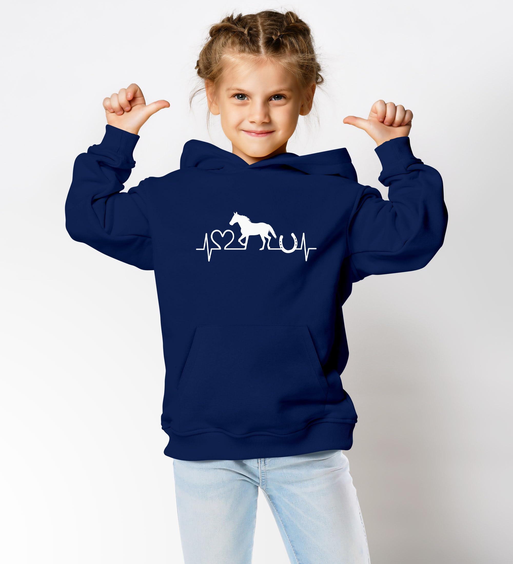 SpecialMe® Kinder Hoodie Mädchen Pferde Print Aufdruck Mädchengeschenke Reiterin Pferdeliebhaber Pferdemädchen