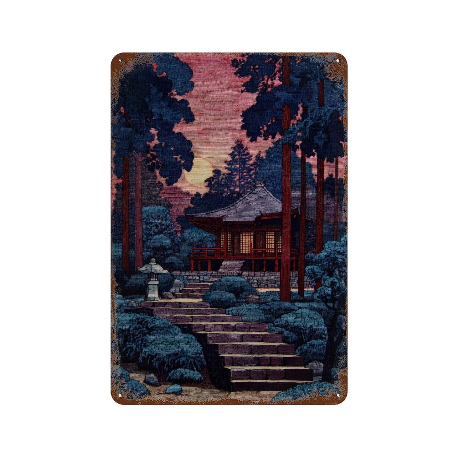 xiaoxiaoshen Japanese Temple. Ukiyo Wall Decor Art Metal Tin Poster Modern Home Decor Art Home Bar Shop Decorations Vintage Sign 30x20cm