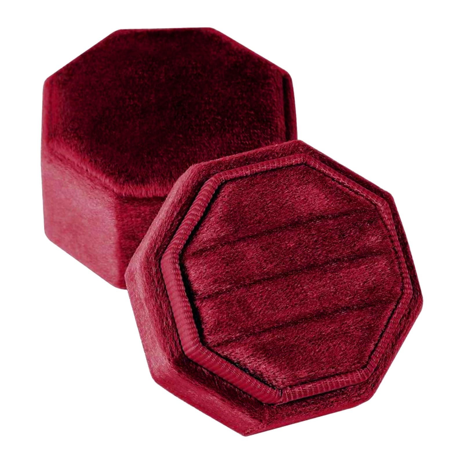 HDOYTXXM Three Slot Rings Holder Octagonal Shape Flannel Jewelry Case Dustproof Rings Storage Box Suitable for Couples Anniversary Jewelry Case