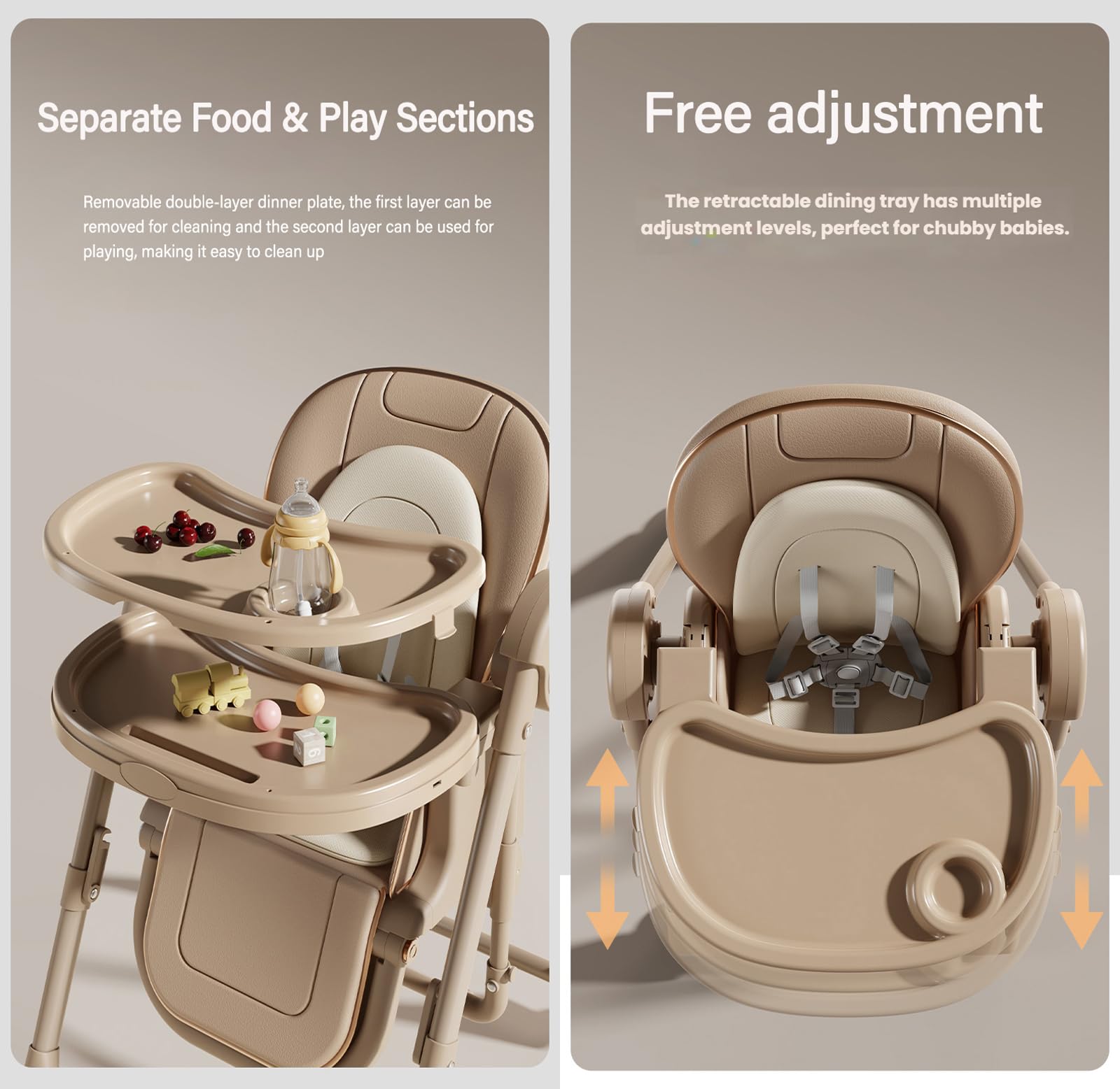 MoLi Eléctrico Bluetooth Inteligente Cuero PU Trona Bebe, Tronas con Función de Balanceo, Regulable Tronas Plegable, Trona Bebe Bandeja Extraíble de Doble Capa (E8121 Khaki)