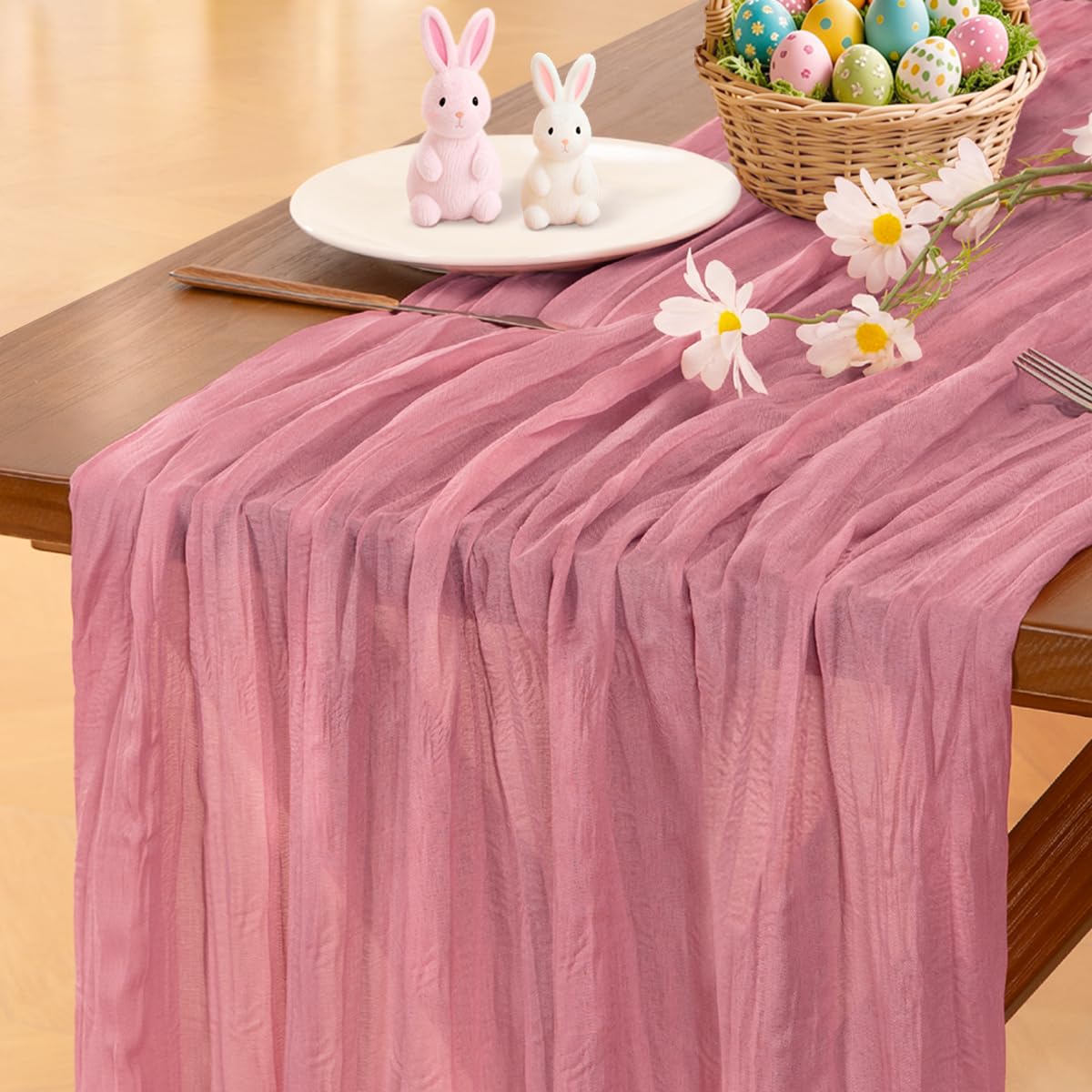 Socomi Beige Cheesecloth Table Runner Easter Spring Boho Rustic Gauze 120 inch 10FT Cheese Cloth Runner for Wedding Party Baby Shower Birthday Home Decor Holiday Decorations — view 39