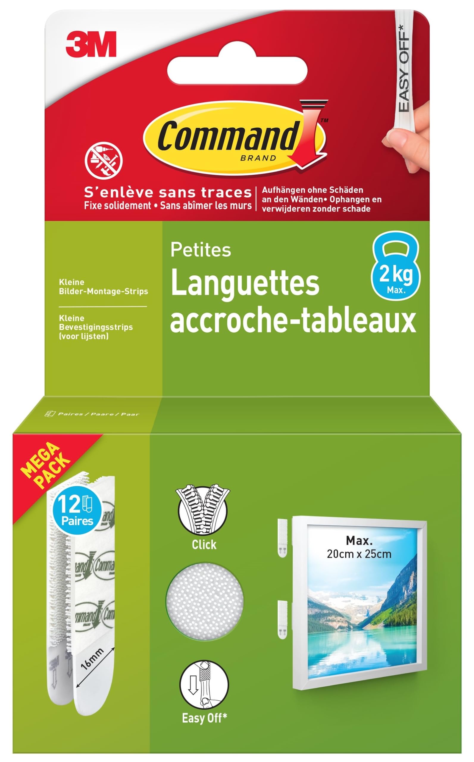 Languettes accroches tableaux 24 adhésifs fixation murale petit modèle
