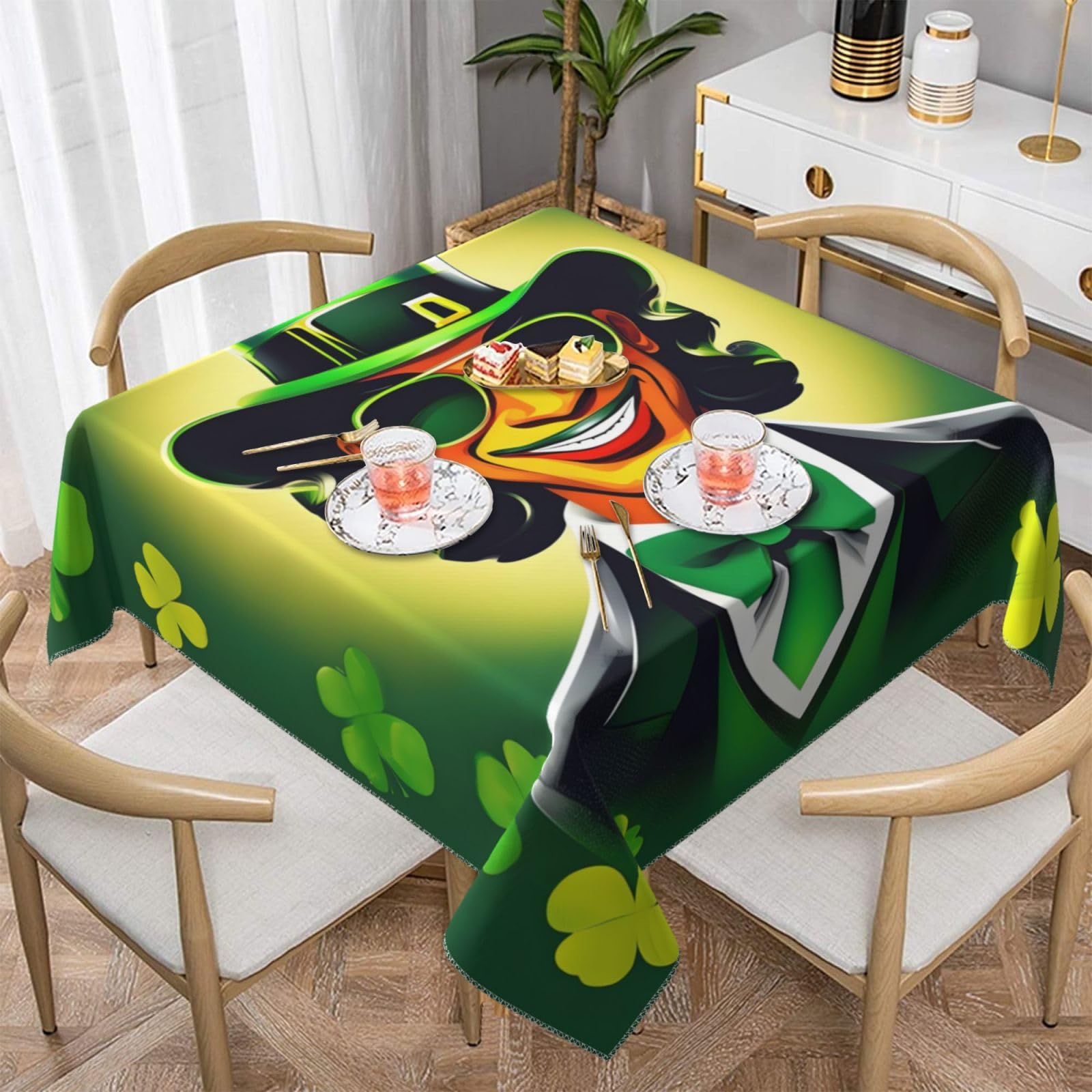 Nappe carrée imprimée Happy St Patrick en textile doux infroissable pour table élégante