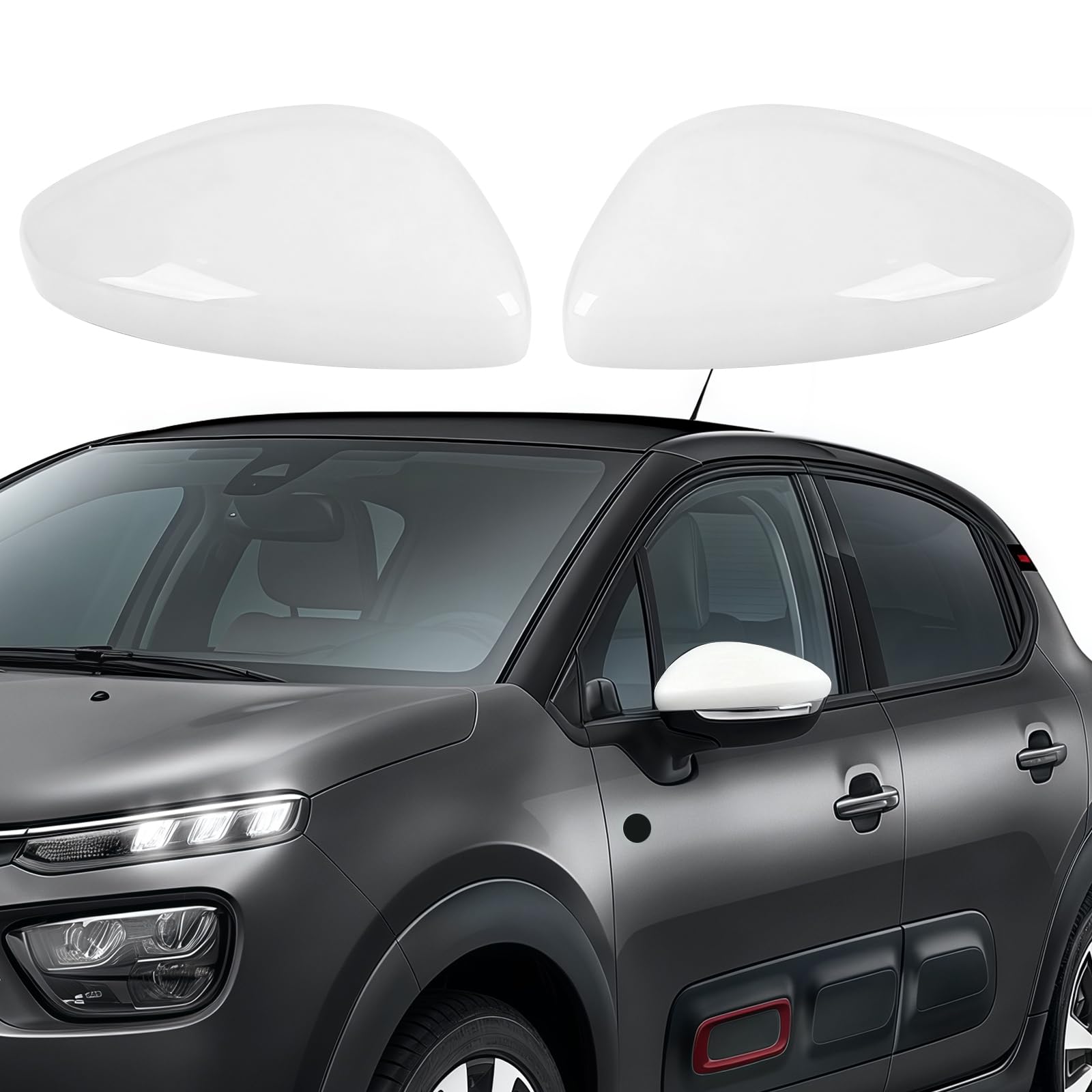 1 Par Capuchon de Rétroviseur Remplacement pour Citroen C3 2016-2023, Coque Retroviseur Exterieur De Voiture Couvercle Capuchon de Retroviseurs (Blanc)