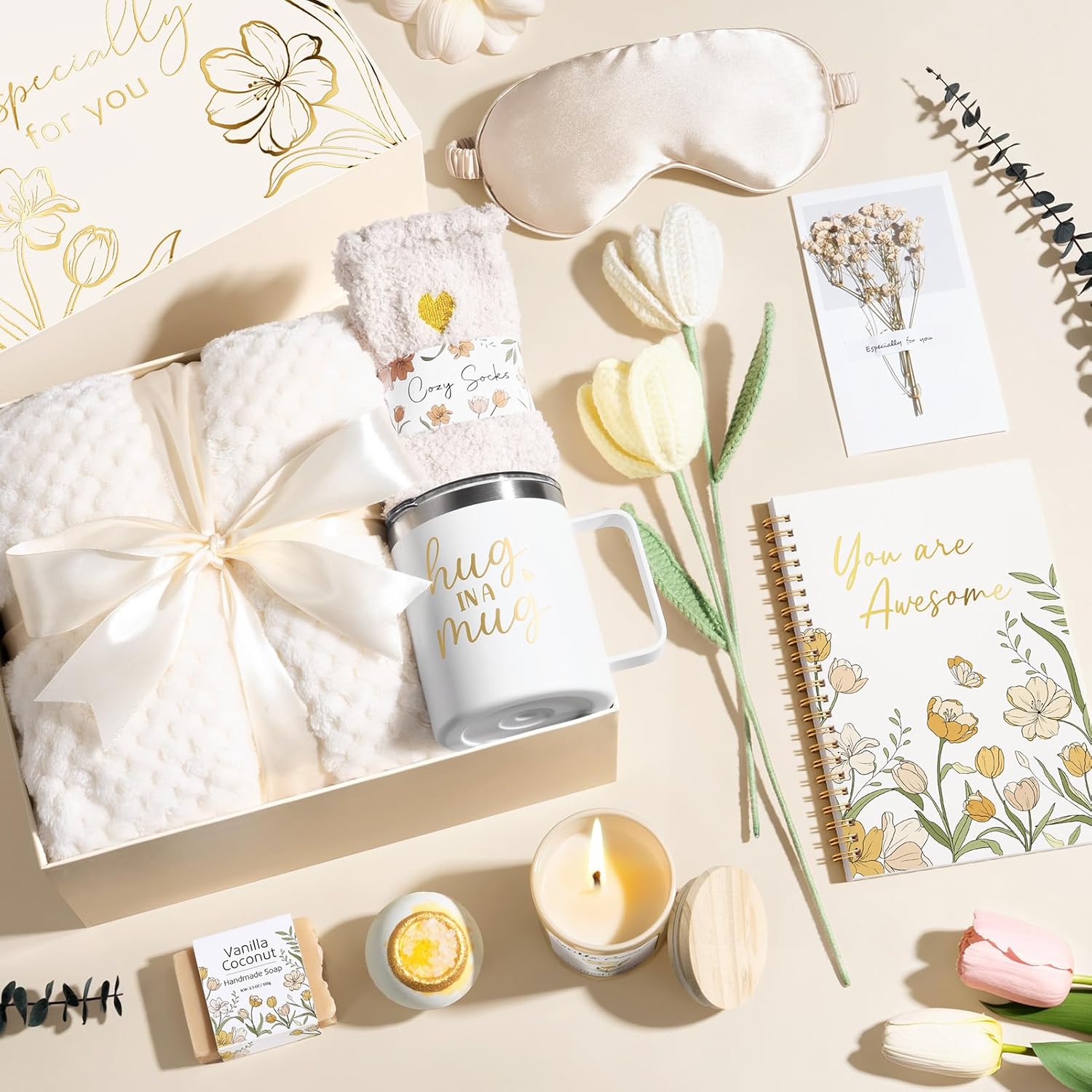 Birthday Gifts for Women Self Care Package, Get Well Soon Gift Baskets for Women Spa Gifts Set, Unique Thinking of You Inspirational Sympathy Valentines Day Gift Baskets for Her Wife Mom Friend Sister - Image 9