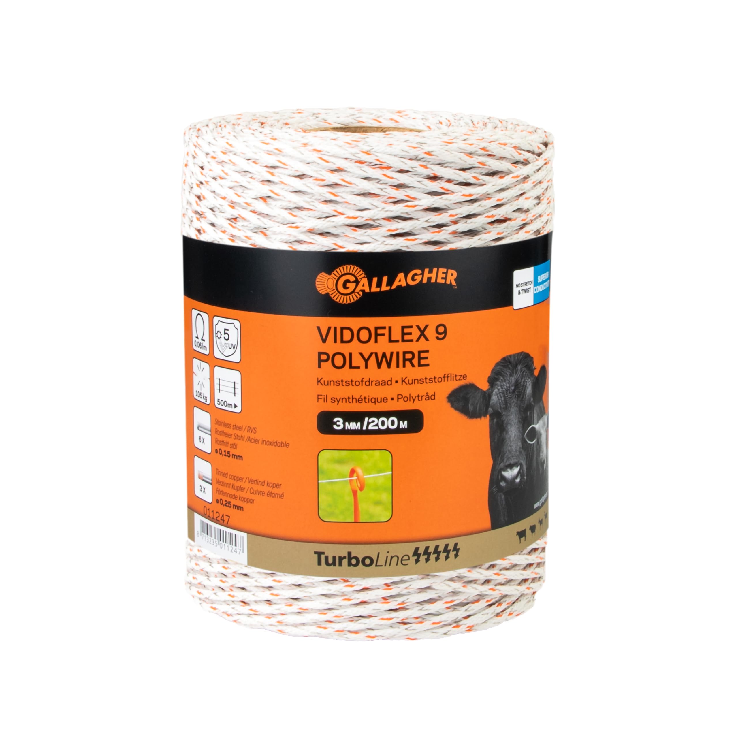 Gallagher Vidoflex 9 TurboLine Plus - Alambre para valla eléctrica (Polywire, 200 m)