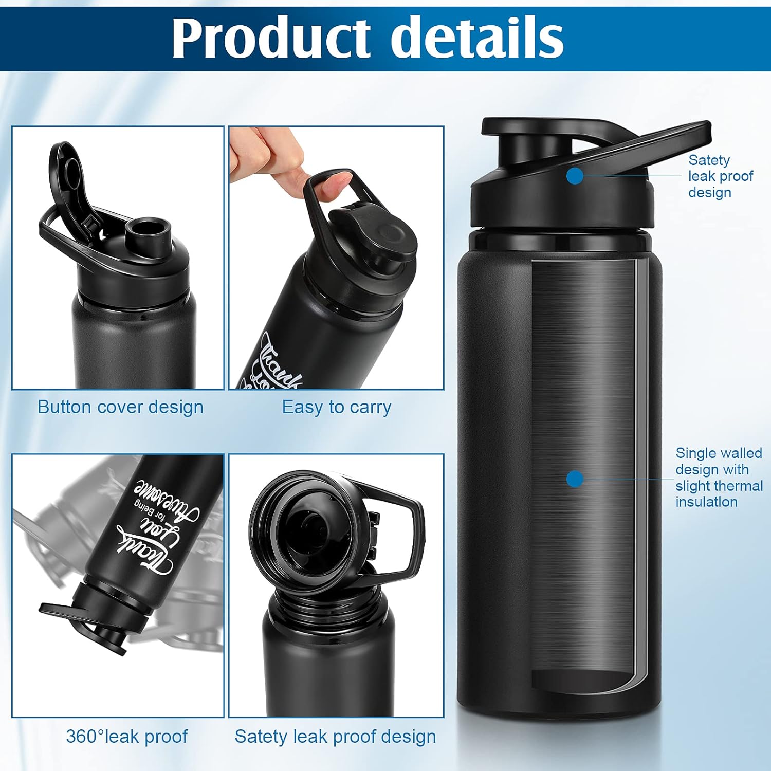 Tanlade 24 Pack Staff Employee Appreciation Gifts 20oz Valentine Aluminum Water Bottles Bulk Thank You for Being Awesome Bottles with Snap Lid Thank You Gift for Coworkers Team Teacher(Black) - Image 3