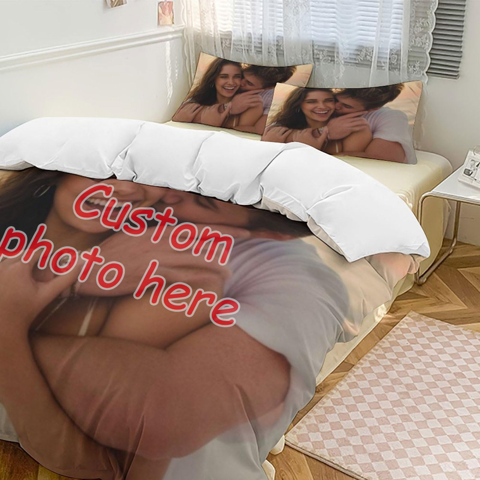 custyoulife Personalised Bedding Set, Custom Duvet Cover Pillowcase With Photo/Text/Logo, Customisable Duvet Cover in Different Sizes for Families, Couples, Lovers and Children (Style 2)