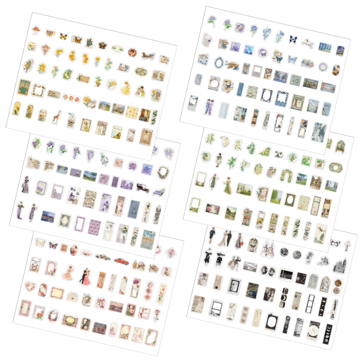 SEWACC 1200feuilles Autocollants Rétro Divers Pour Scrapbooking Stickers Décoratifs Papier Pour Artisanat Et Journal Créatif