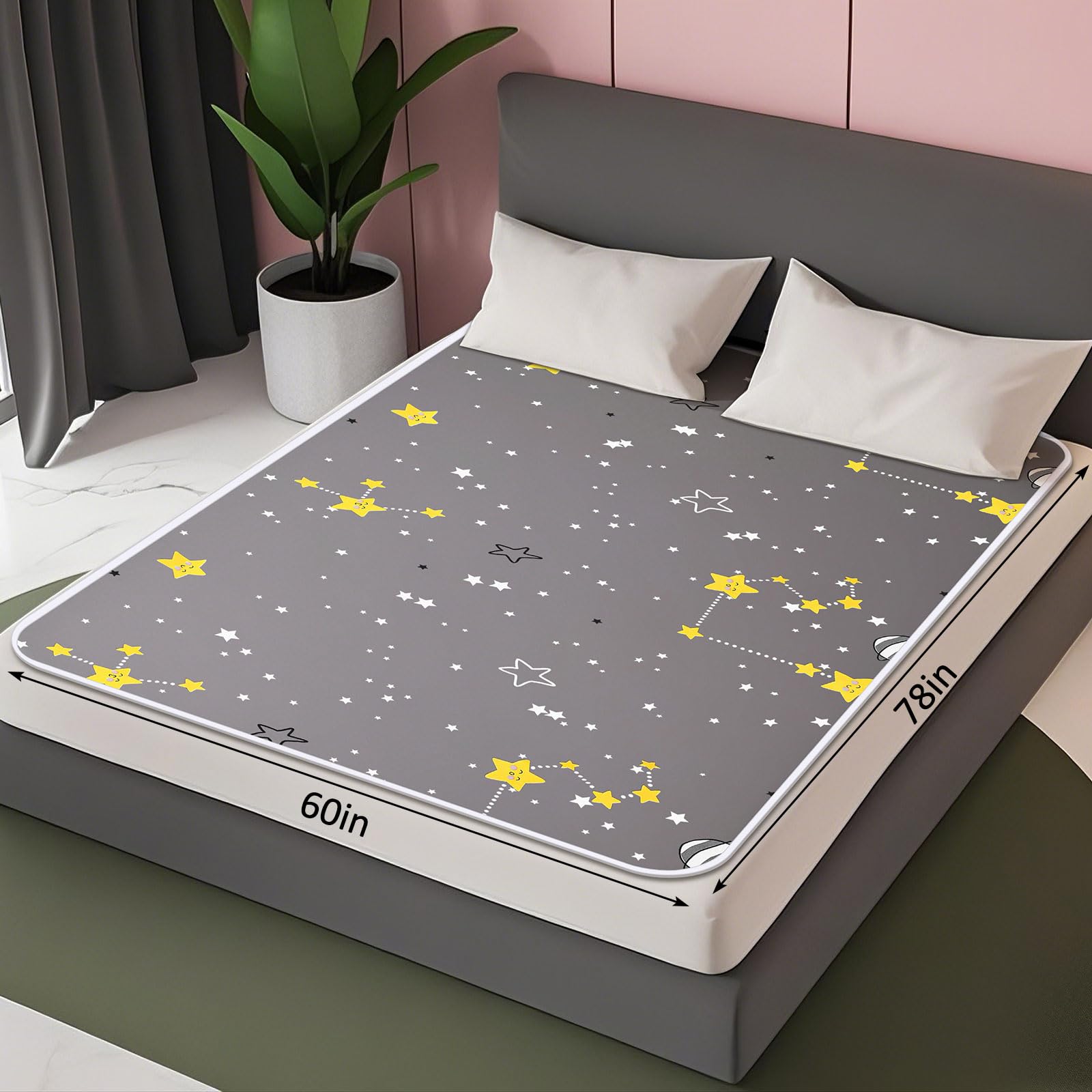 Tisancy 1 almohadilla de cama impermeable para incontinencia, lavable, de 60 x 78 pulgadas, grande, reutilizable, de doble cara, protector de colchón impermeable para niños, adultos, ancianos y