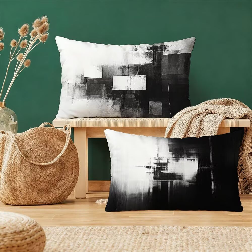 Housses de coussin 40x80cm velours blanc et noir pour remplacer vos taies rêches