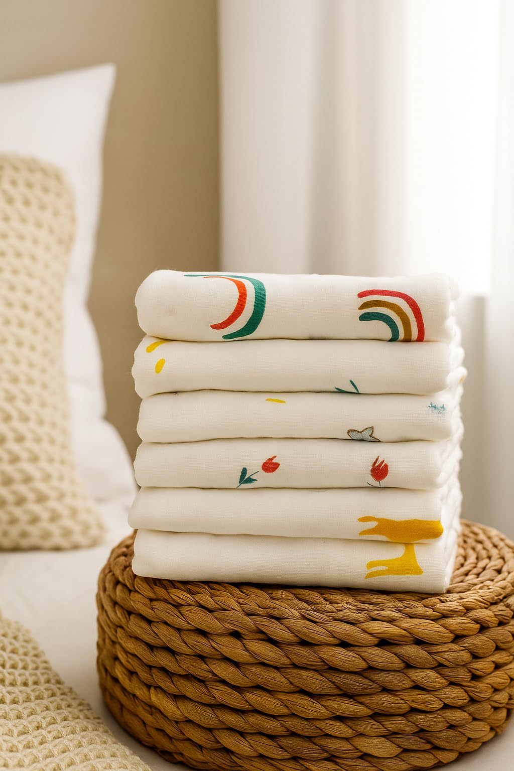 BABY STATION Extra Large Muslin Burp Cloths – 6-Layer | 100% Cotton | 25 x 50 cm | Soft & Absorbent for Newborns, Baby Boys & Girls (1, Multicolor Print, Large)-picture-32