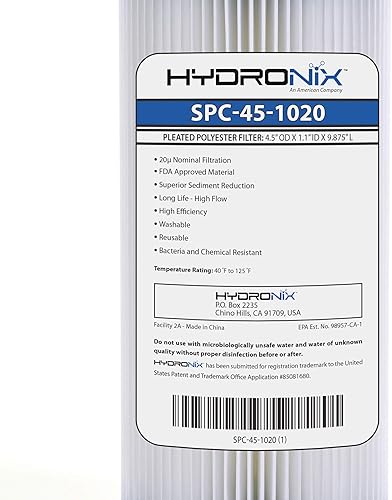 Miniatura 5 de Hydronix SPC-45-1020 - Filtro de agua plisado para toda la casa, lavable y reutilizable, 4.5 x 10 pulgadas, 20 micras (paquete de 6)
