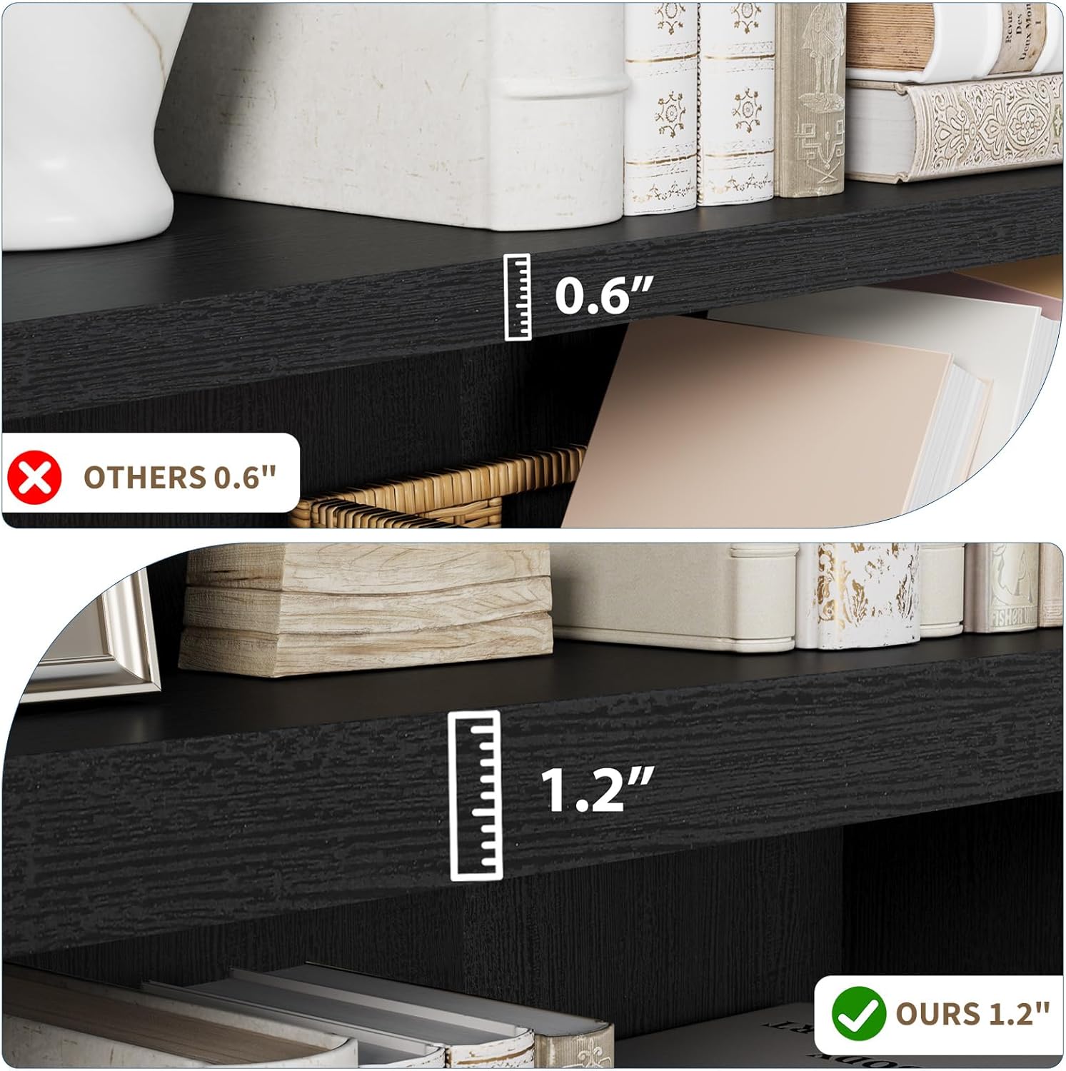 Rresyet 3 -Tier Bookcase, 42" Tall Book Shelf, 31” Wide Bookshelves, Wooden Bookcase Display Storage for Home Office, Living Room and Study Room (Black) - Image 4