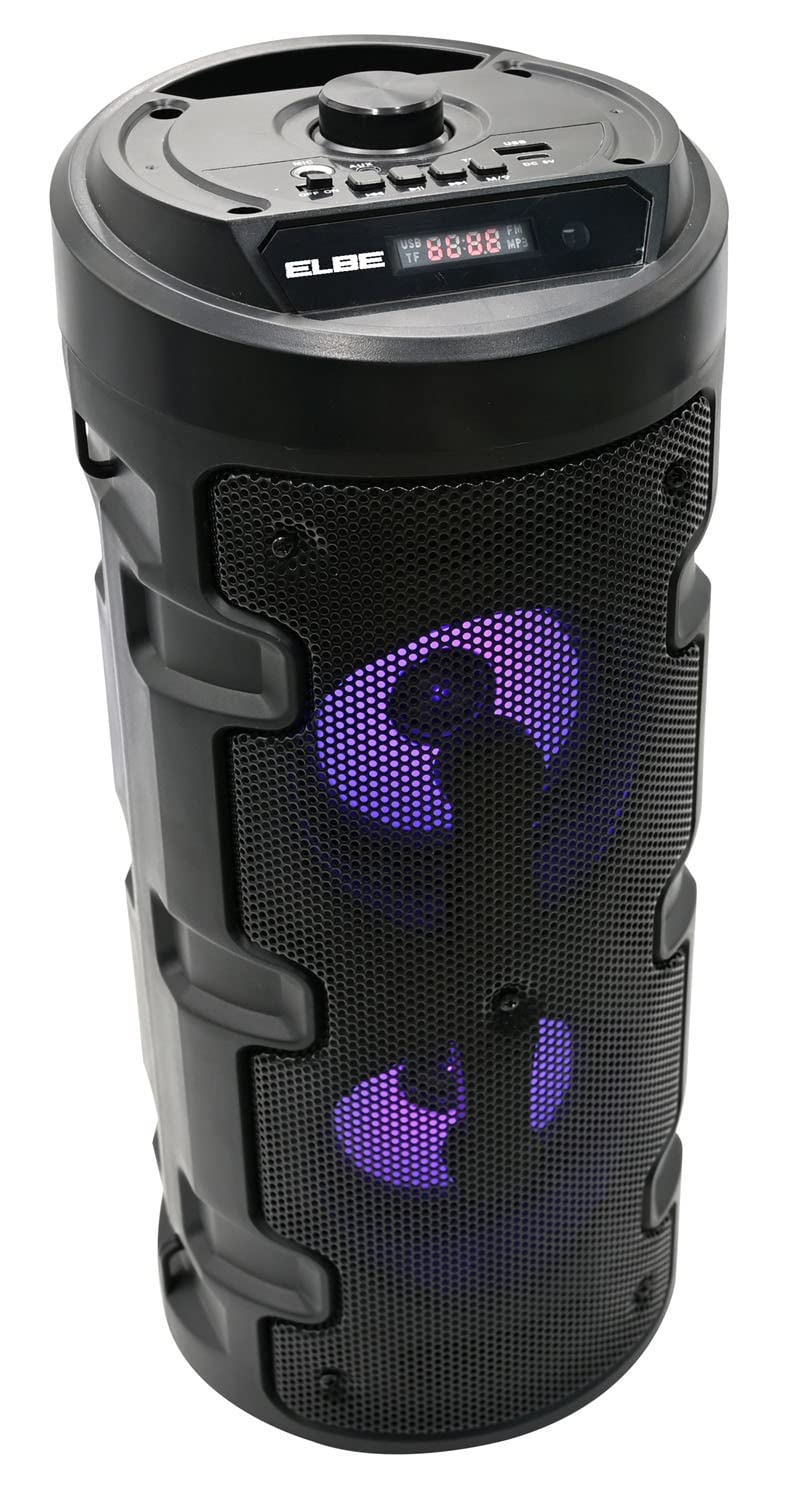 ELBE ALT-88-TWS przenośny głośnik do karaoke BT, z oświetleniem, 10 W, SD, USB, FM, mikrofon z kablem, 10 W, 4 godziny, kompatybilny z TWS, pilot zdalnego sterowania, akumulator litowy, czarny