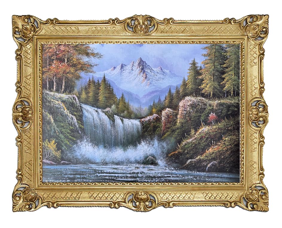 Tableau paysage de montagne Lnxp 90 x 70 cm pour illuminer un mur vide avec cadre doré
