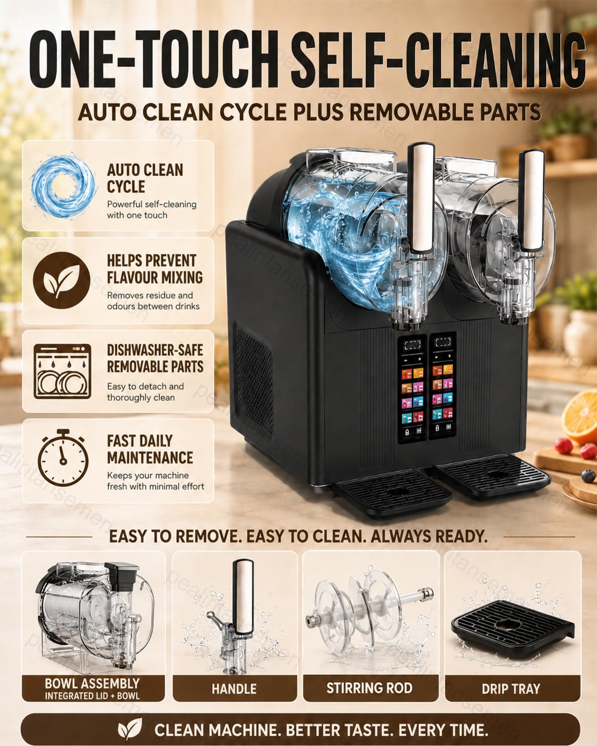 Genérico Máquina para Hacer granizados, Doble Recipiente de 2 litros, 7 programas para Batidos, cócteles y zumos, Temperatura Ajustable de -10 °C a 0 °C, no Necesita Hielo, Fiestas (Blanca).