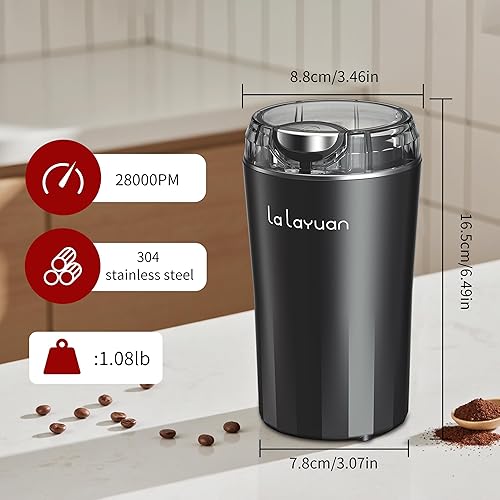Miniatura 2 de Molinillo de café eléctrico, 200 W, cabezal de corte de acero inoxidable, portátil, molinillo de especias para el hogar, 28,000 RPM, puede hacer 12