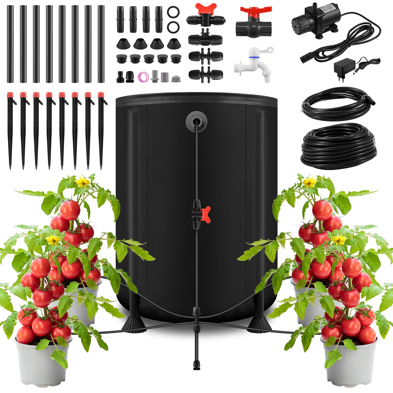 Automatisches Bewässerungssystem,Automatische Bewässerung mit Faltbarem 5L Eimer,30W Wasserpumpe,8 Tropfdüsen,Niedrigwassersensor,Bewässerungssystem für Zimmerpflanzen,Balkon Pflanzen,Topfpflanzen