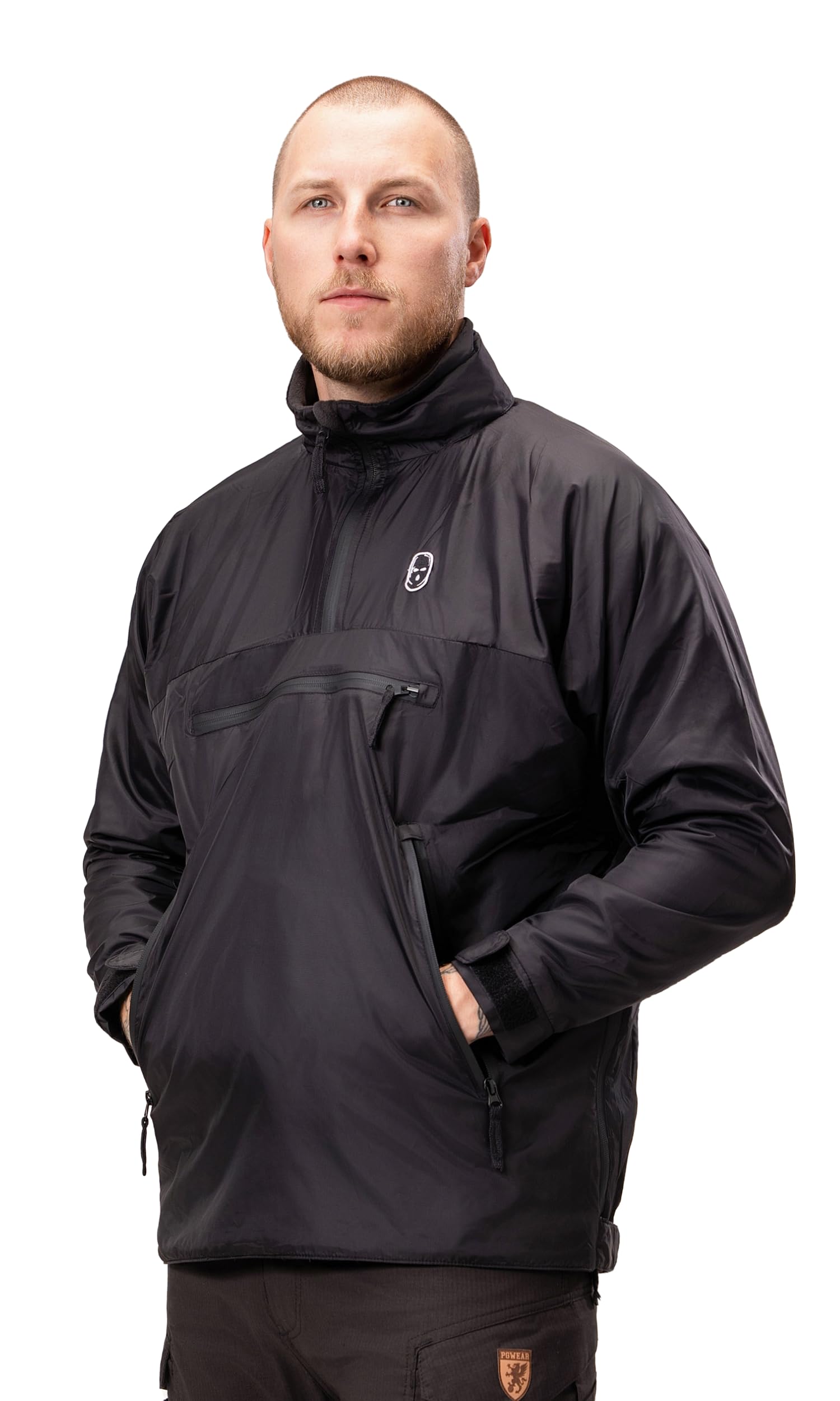 PGWEAR Windbreaker Brit – czarna męska kurtka przejściowa z zwijanym kapturem – poliester z podszewką polarową – Made in Europe