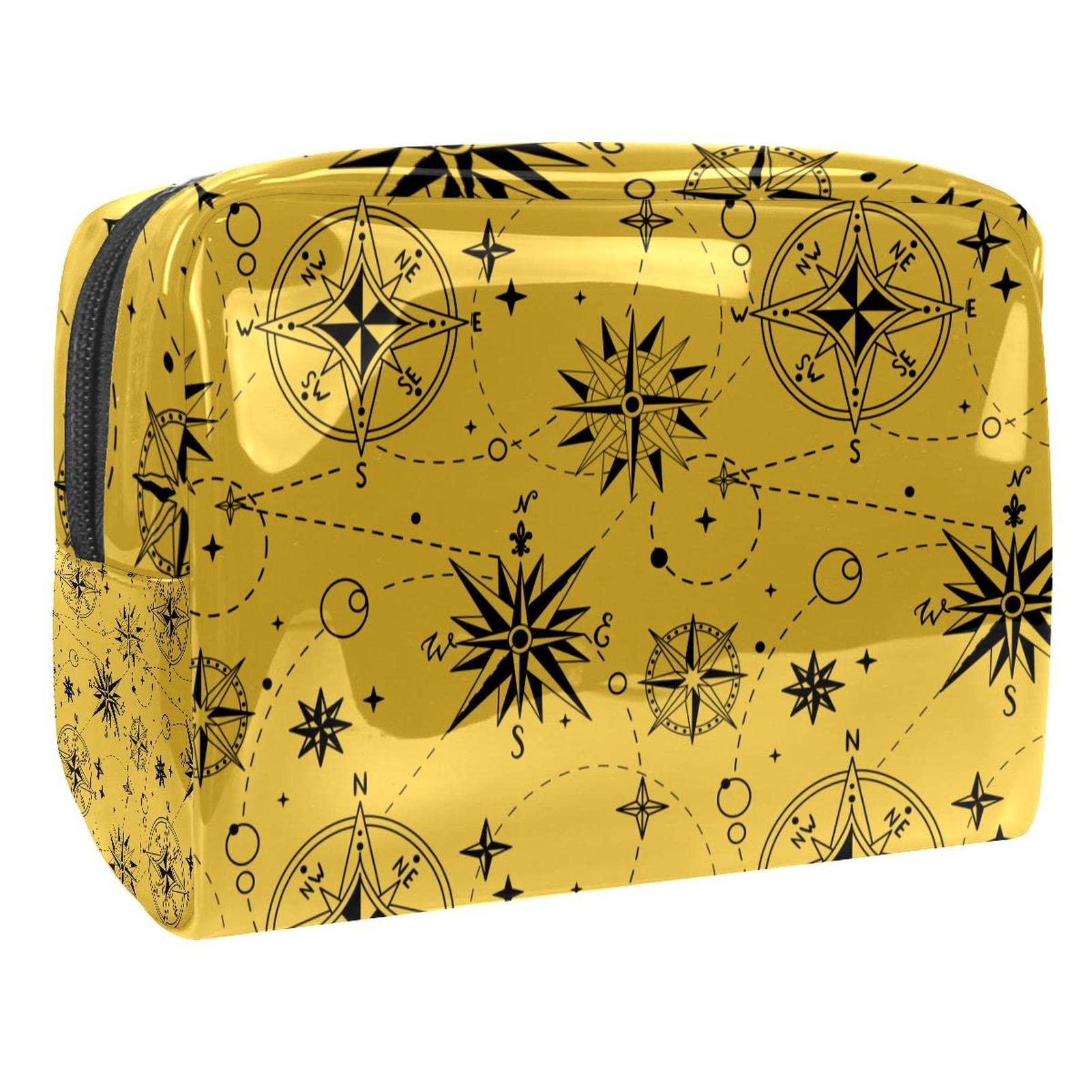 Wind Rose Compass Print Travel Cosmetic Bag for Women and Girls, Small Waterproof Makeup Bag Zipper Pouch Toiletry Organizer