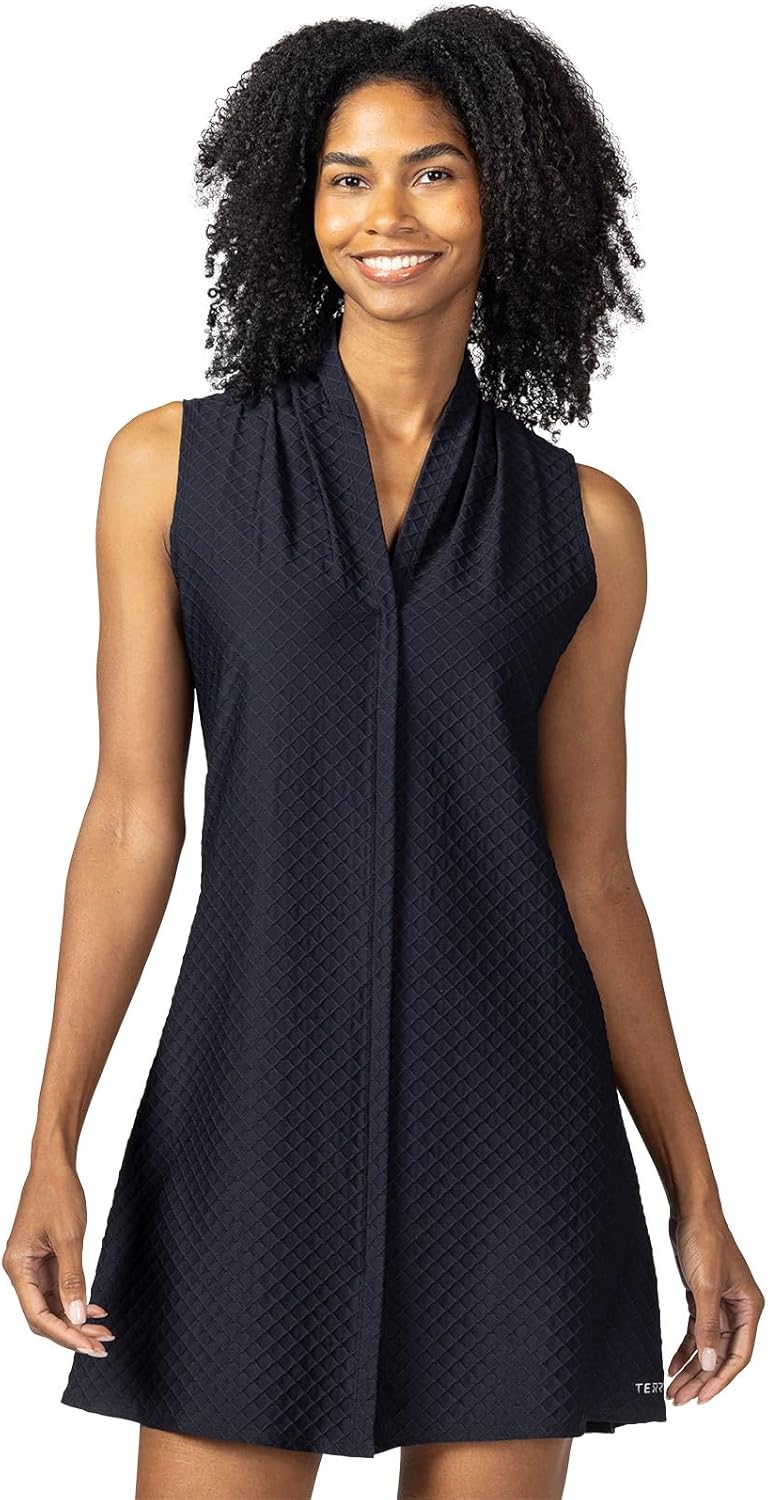 Terry Cycling, New Transit Sleeveless Dress with Pocket, Athletic Workout Travel Golf Tennis Short Black Dresses for Women