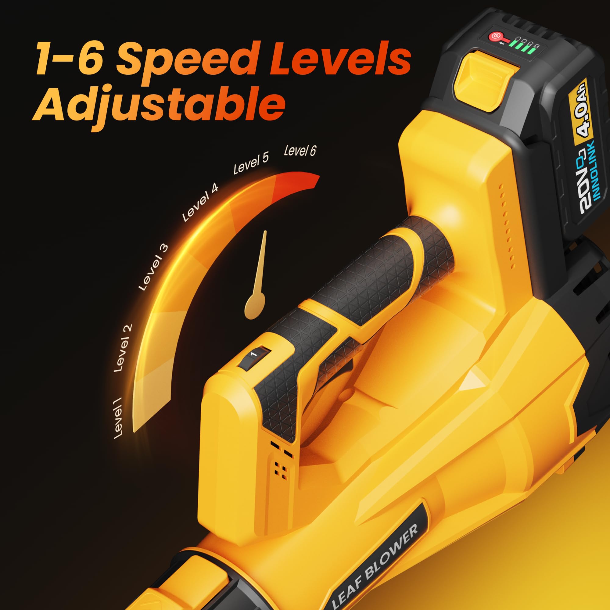 Soffiatore per foglie senza fili con batteria da 4,0 Ah e caricabatterie, potente soffiatore elettrico per foglie con 6 velocità del vento regolabile, detergente leggero e portatile per patio, cura