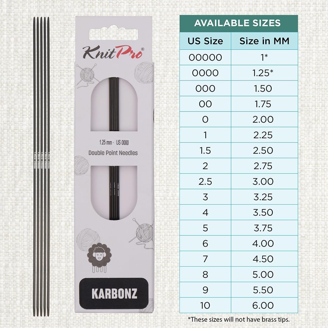 KnitPro Karbonz Double Pointed Needles 8" (20cm) |US Size 0000 (1.25mm)
