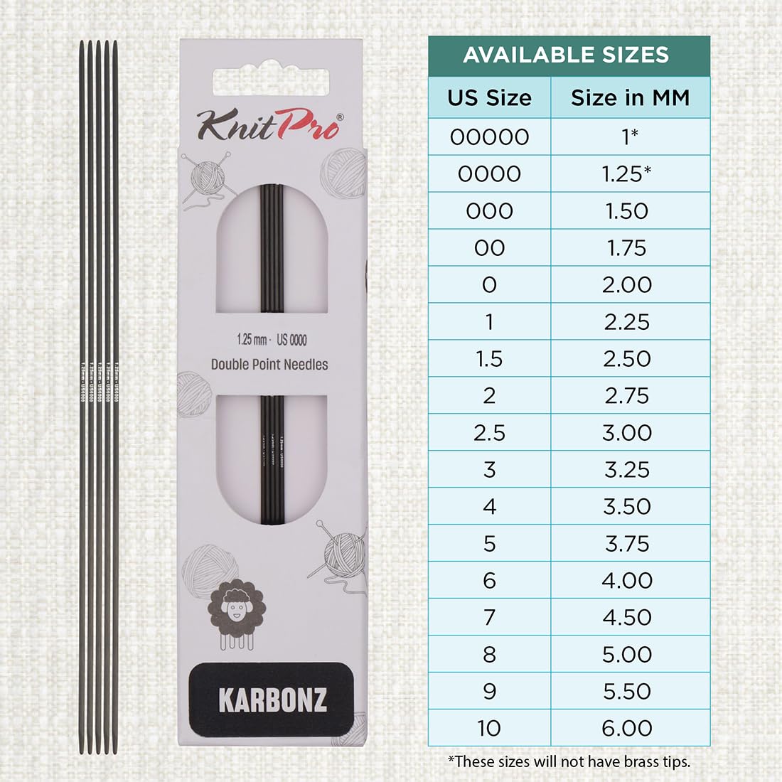 KnitPro Karbonz Ferri A Doppia Punta 15 Cm - Set 5 Misure (2.0-4.0 Mm) Con Borsa Porta Progetti