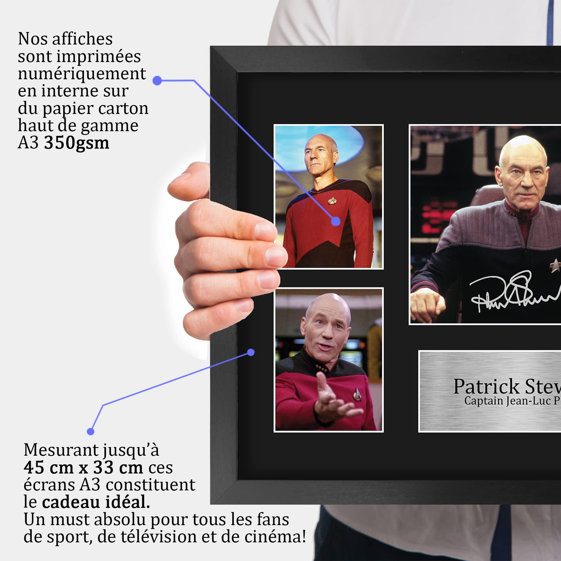 HWC Trading FR A3 Patrick Stewart Star Trek Jean-Luc Picard Cadeaux Imprimé Signé Autographe Photo pour les fans d’émissions de télévision - A3 Encadré