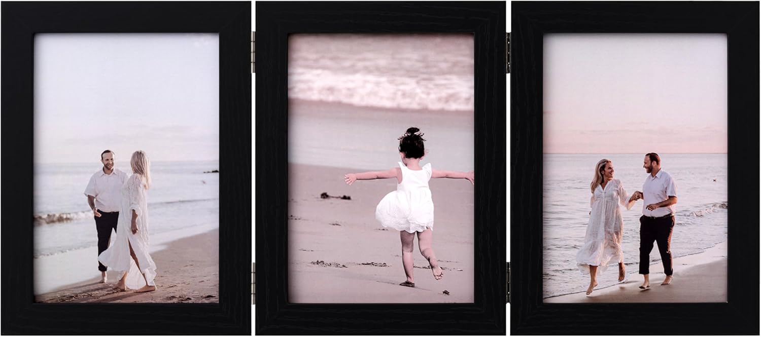 eletecpro 5x7 Black Three Picture Frame Hinged Photo Frame