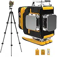 Laser Level 360 Self Leveling with Tripod,DEGLASERS 4x360 Green Laser Level with 12V Rechargeable 2Pcs Battery(40 Hrs),Remote Control, for Picture Hanging, Tile, Construction, Indoor