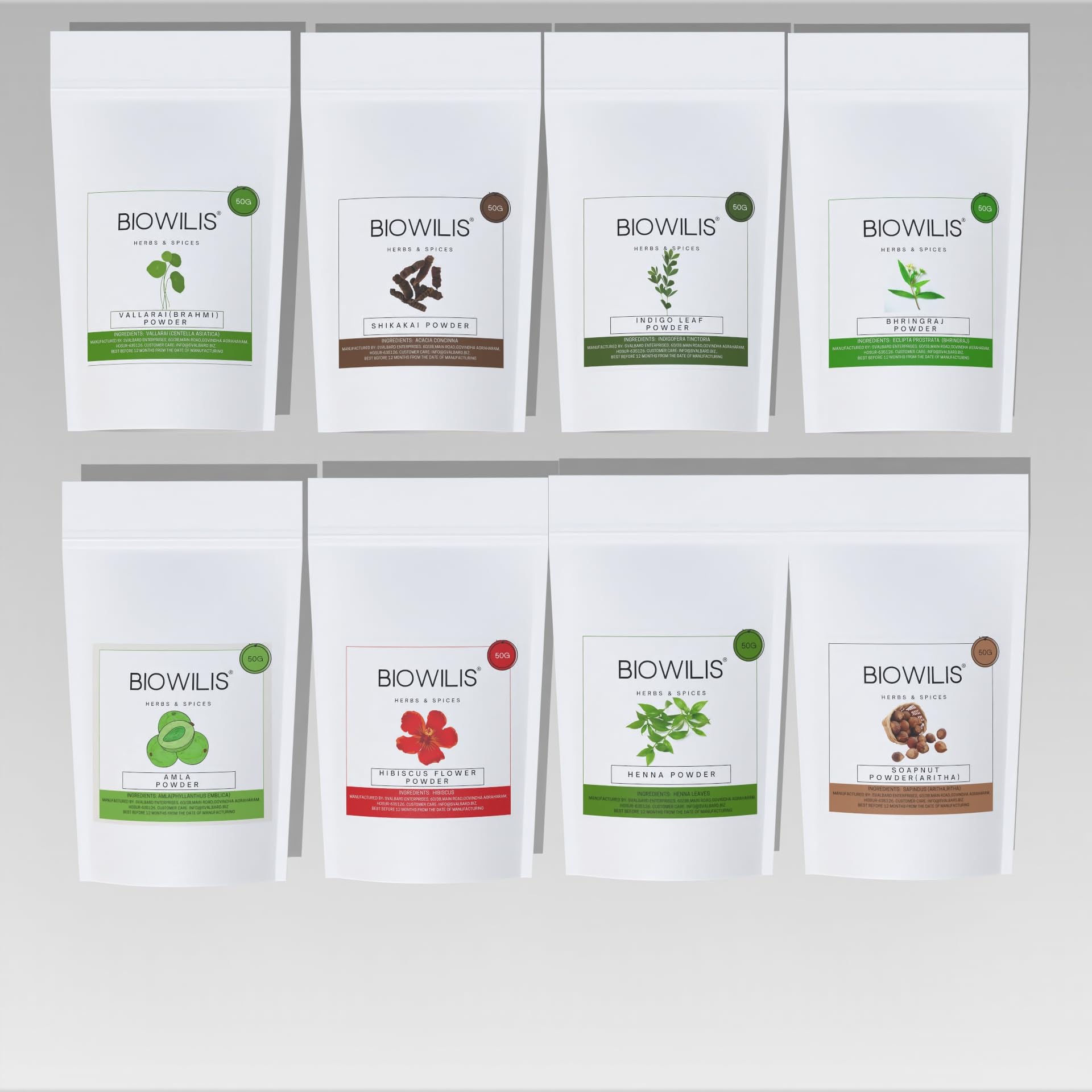 Biowilis-Amla, Reetha, Shikakai, Bhringraj, Hibiscus, Henna, Indigo, Brahmi Powder Combo-400g(50g x 8 Pack)| Skin & Hair Care |Hair Growth-image-46