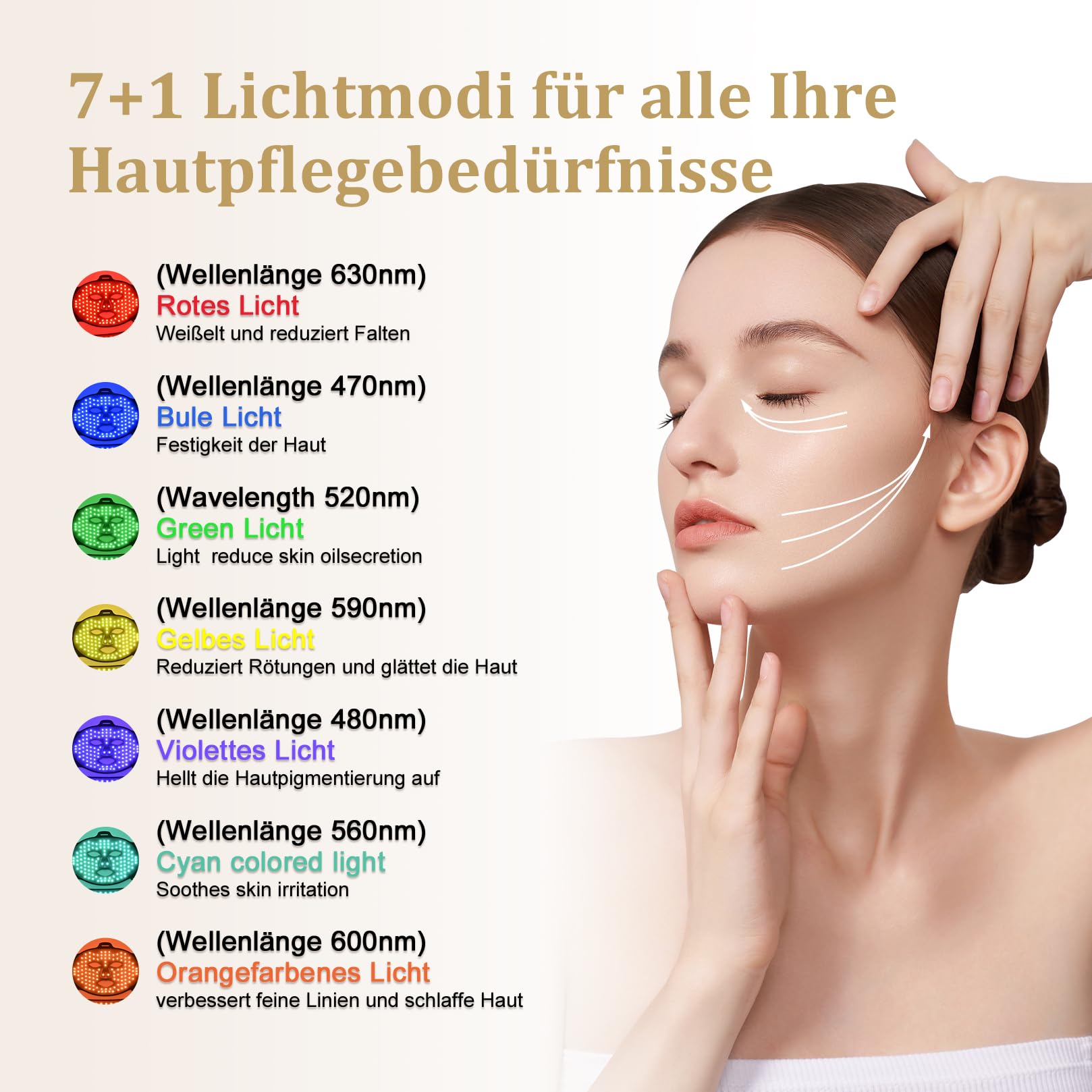 NEEMOSI Maschera LED Per Terapia Della Luce e Collo, LED Mask Rossa Infrarossa a 7 colori, con 180 Perle, 1440 Chip, Maschera Luce Rossa Viso Per Tutti i Tipi di Pelle.(Oro nero)