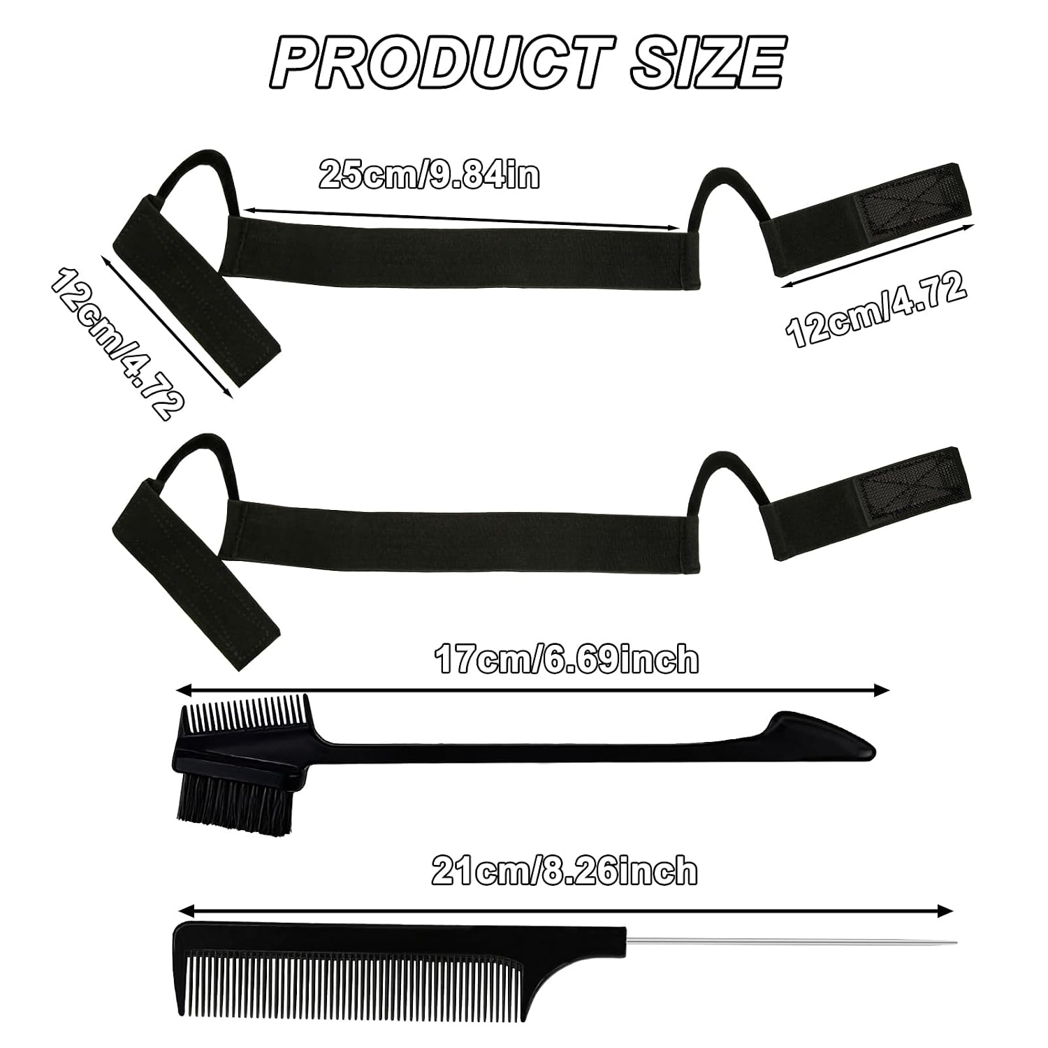 HINGTAI 2Pcs Black Double-Sided Velvet C-Shaped Ear Painless Wig with Two Sideburn Hair Combs, Soft Painless Wig Band with Ear Cut Outs Tools, Comfortable Earless Melting Band Supplies