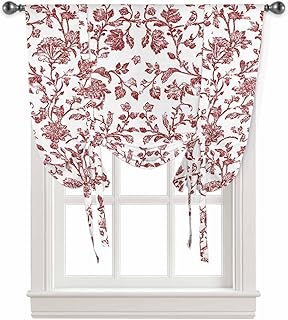 Red Boho Flower Tie Up Curtains for Kitchen Bedroom Living Room Windows,...