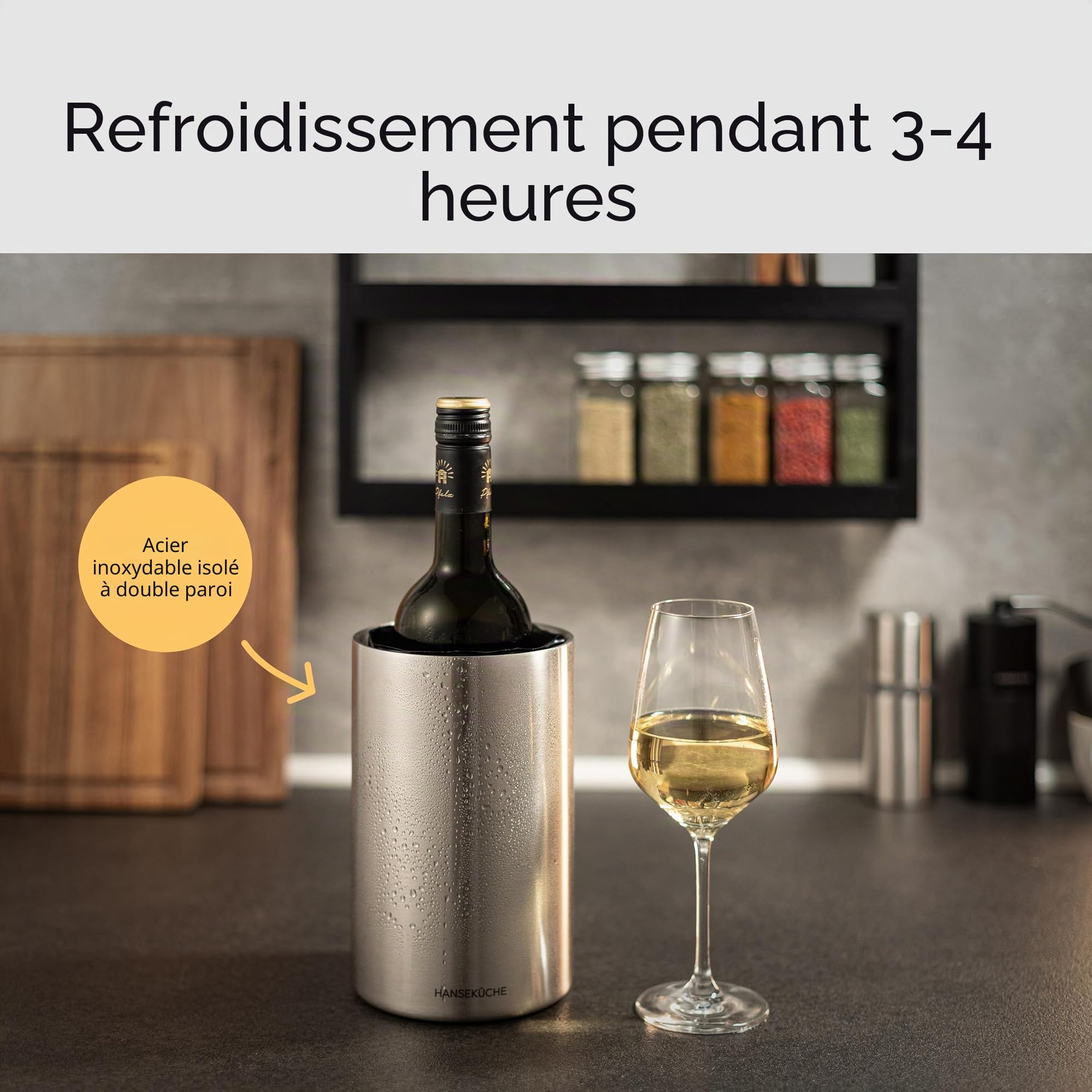 Hanseküche Refroidisseur de vin : en acier inoxydable à double paroi avec refroidissement actif et manchons de refroidissement - Refroidisseur de bouteille de vin, seau à champagne