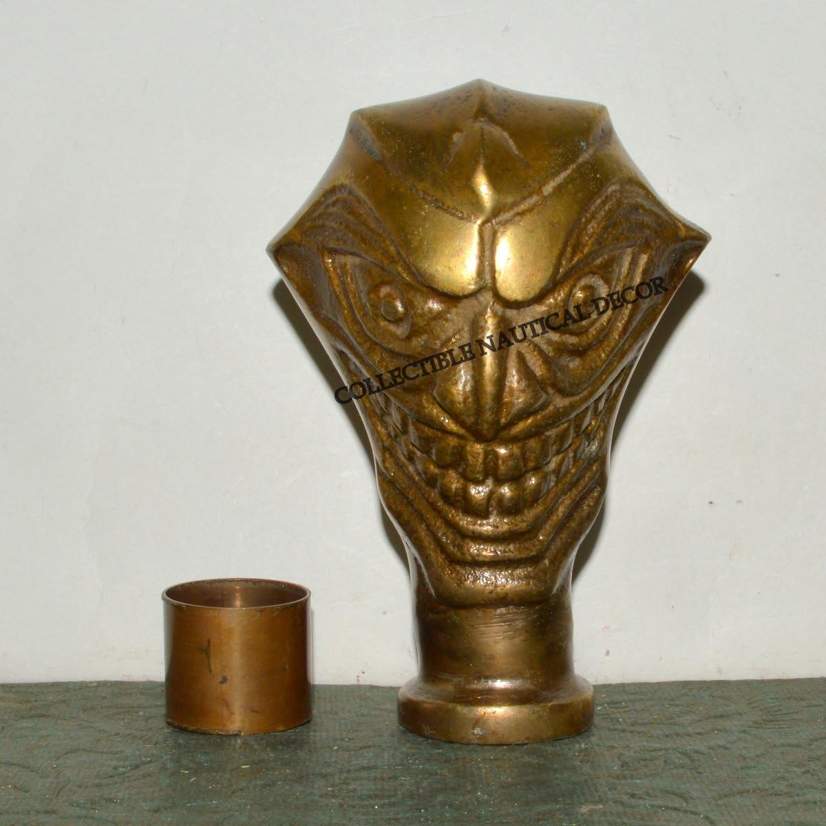 BRASS HEAD BROWN ANTIQUE Walking Stick Cane Vintage SKULL DESIGN HANDLE