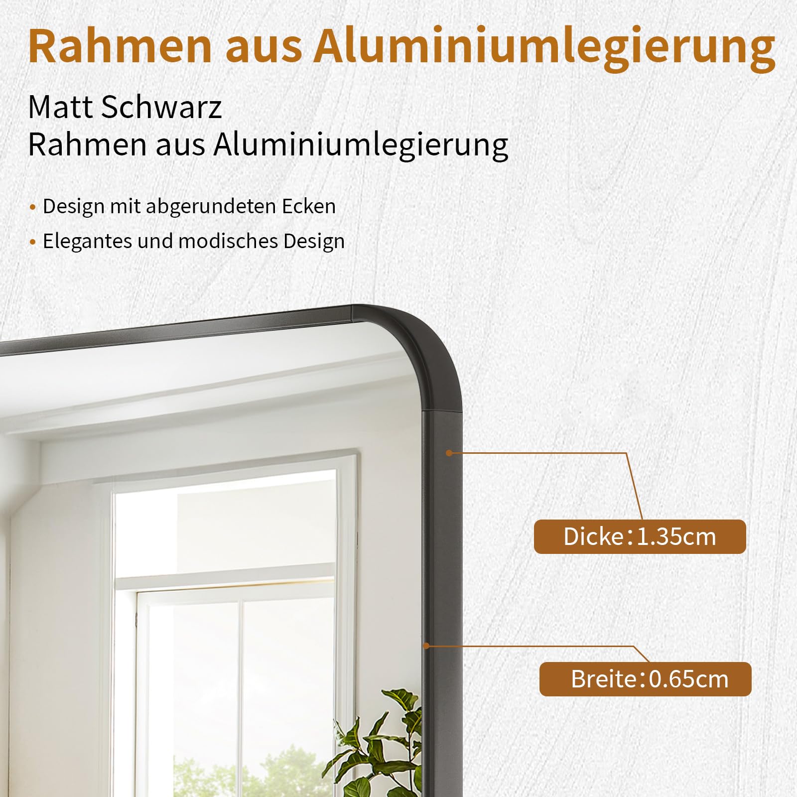Koonmi Standspiegel mit abgerundeten Ecken, 40 x 150 cm Ganzkörperspiegel mit Ständer, großer Fußboden Standspiegel Ganzkörperspiegel Wand Hänger für Schlafzimmer, Wohnzimmer, Schwarz