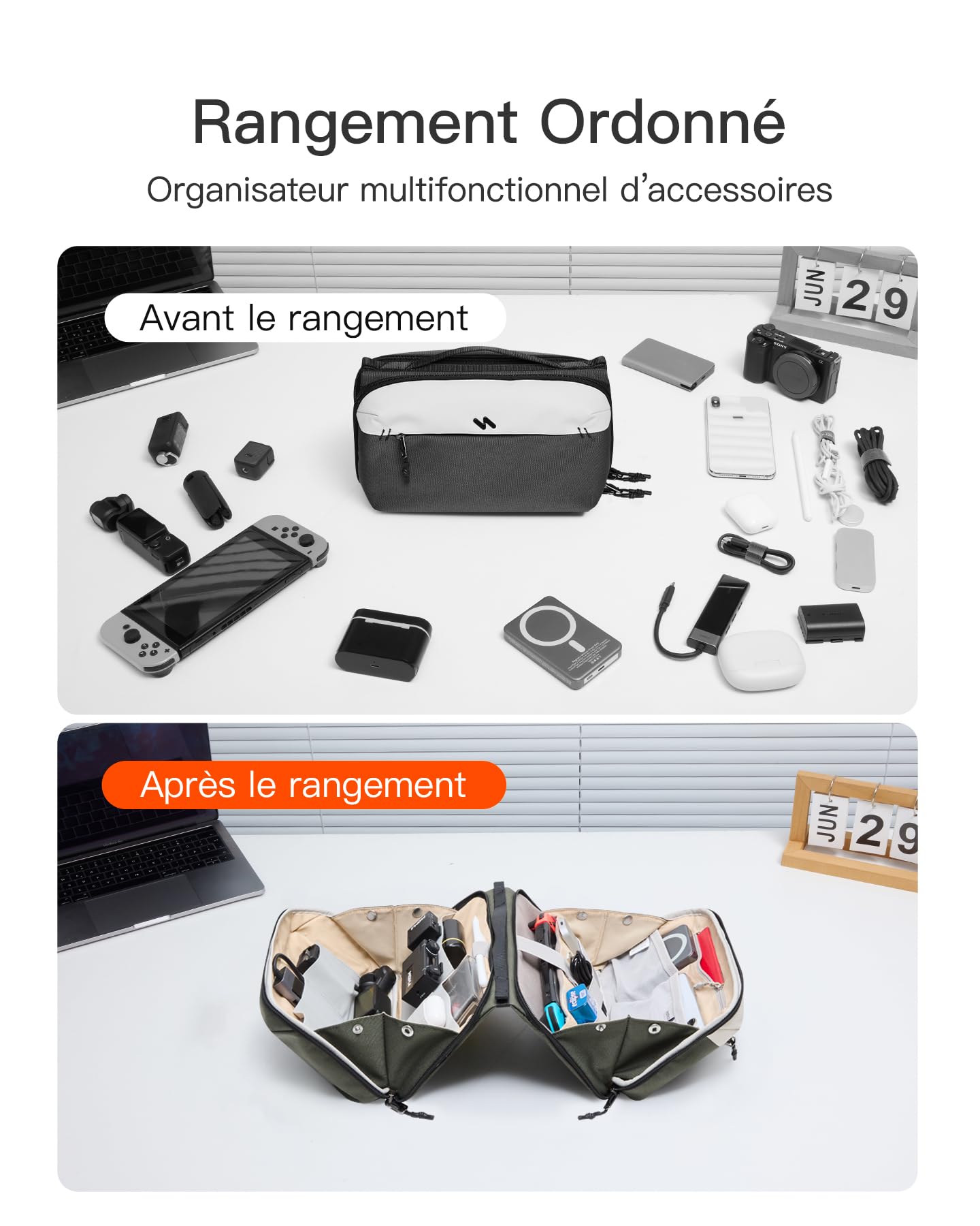 Inateck Organisateur Électronique Multifonction, Sac Accessoire Résistant aux Éclaboussures pour Câbles, Chargeurs, Casques, Idéal pour Les Voyages, Le Trajet Quotidien, et Plus,Olive