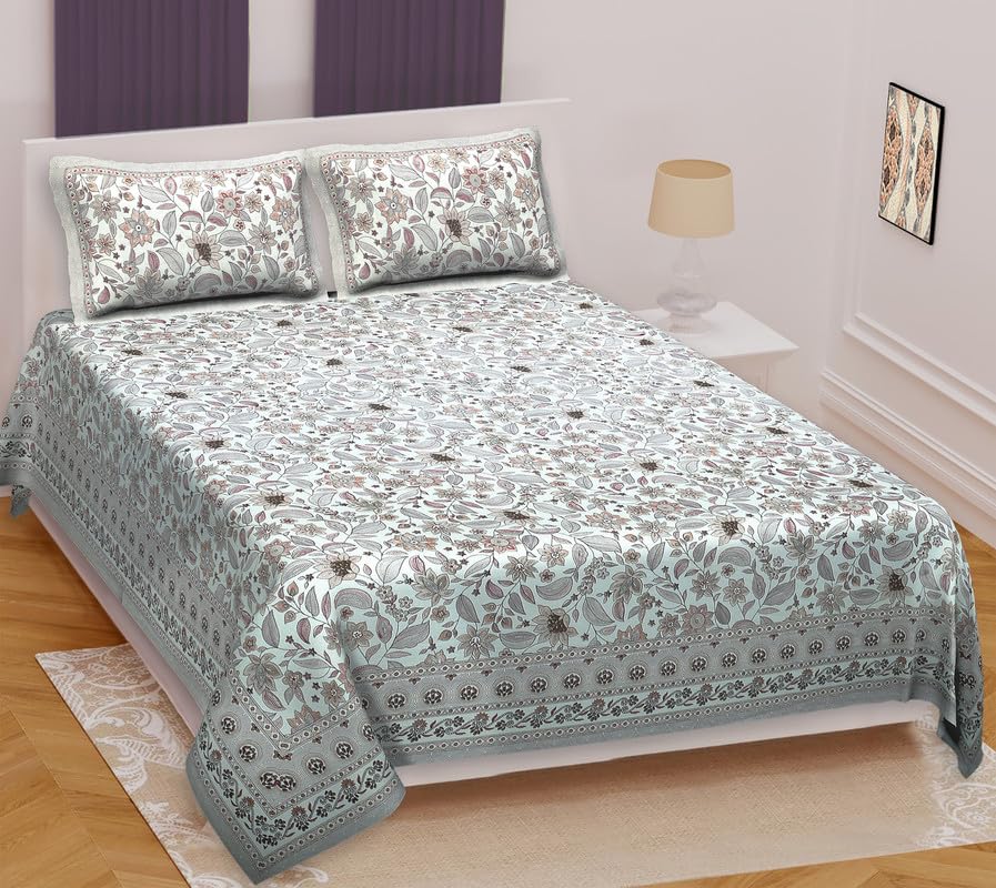Texstylers Soft and Durable Cotton Bedsheet for King Size Bed with Two Pillow Covers, 108 Inches X 108 Inches, Floral Multicolor 4