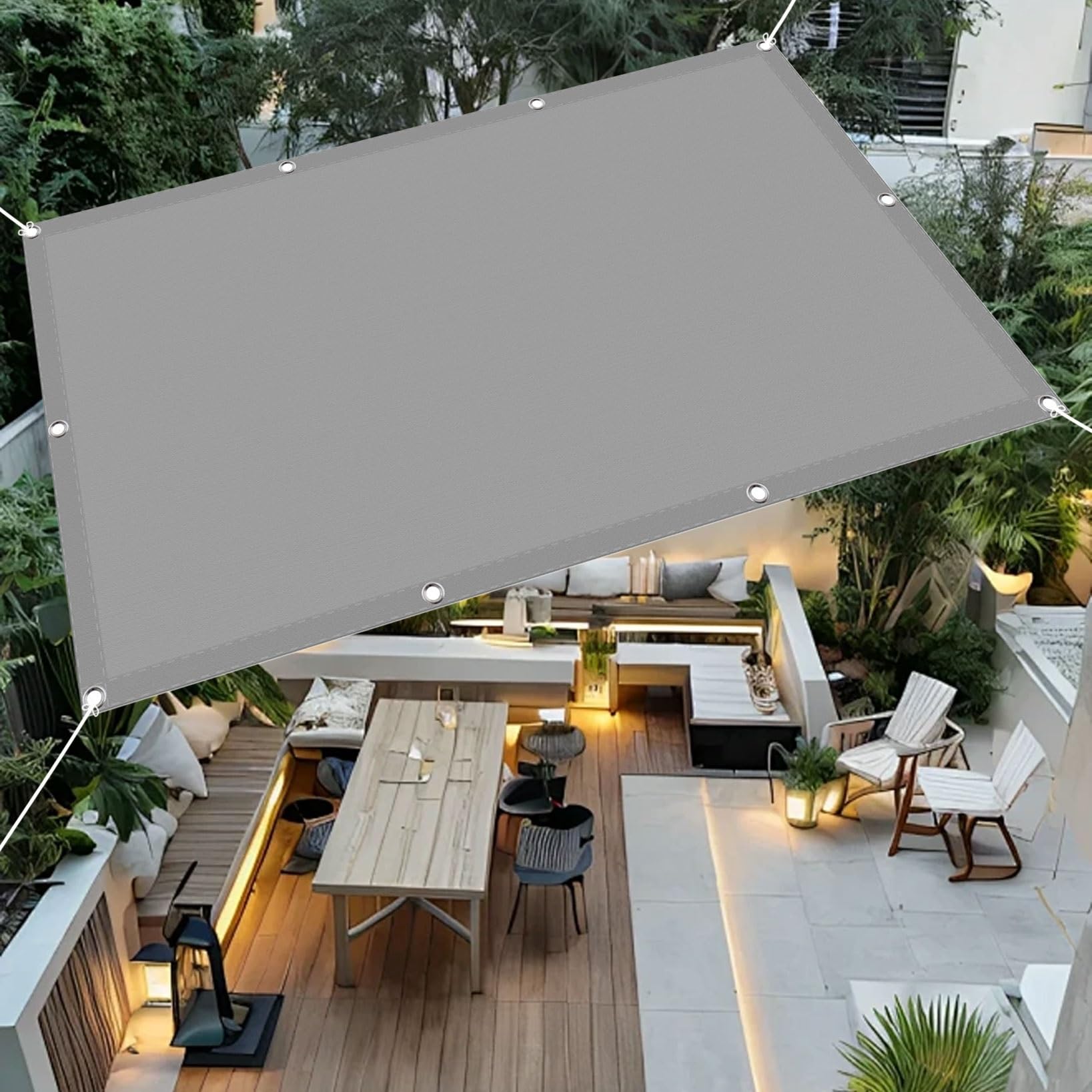 Voile d'ombrage anti-UV avec oeillets de fixation pour terrasse et patio