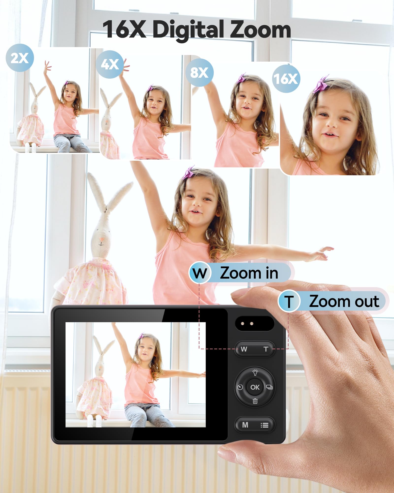 Macchina Fotografica Digitale Fotocamera con Scheda 64GB: 16X Zoom 48MP Videocamera Autofocus 1080P Vlog Camera 2 Batteria Fotocamera Compatta per Adolescenti Adulti