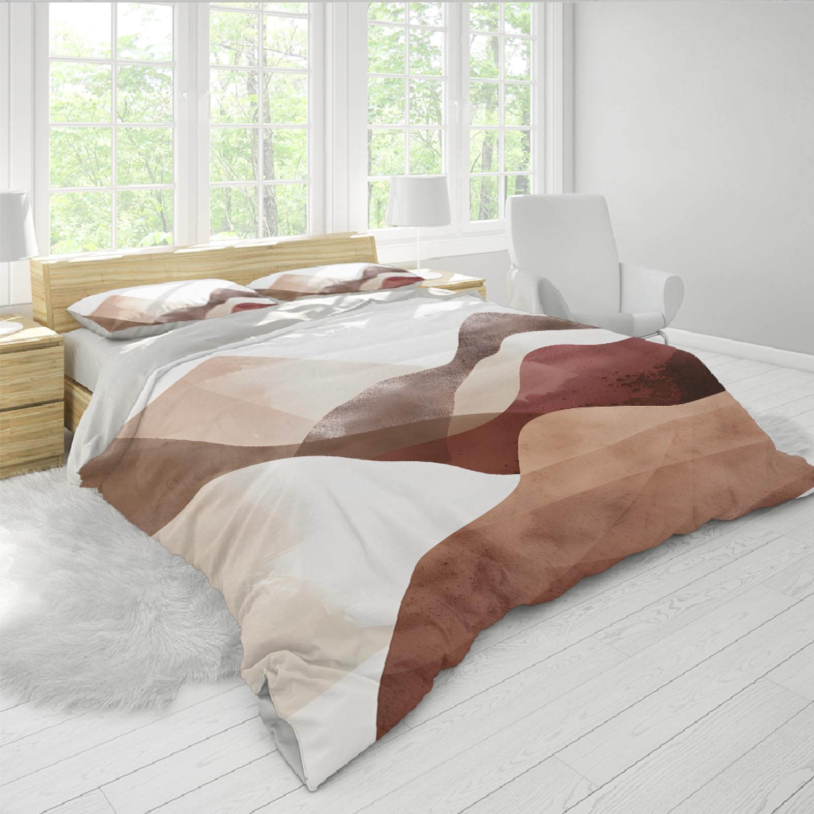Boho Mountain Line Zestaw poszewek na kołdrę Mid Century Szykowne zestawy pościeli na wszystkie pory roku Dekoracja pościeli do domu Nowoczesna prana mikrofibra 180x220cm