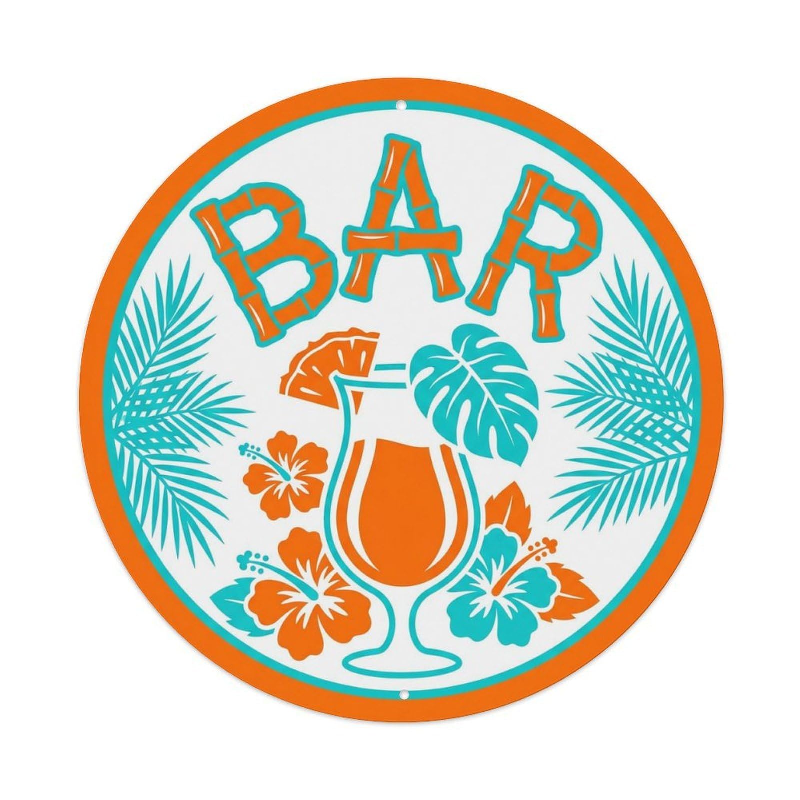 Vintage BAR Tropical Lounge Ornament 1 Metal Tin Sign Plaque Wall Decor for Cafe, Club, Garden Round Metal Poster 8x8Inch