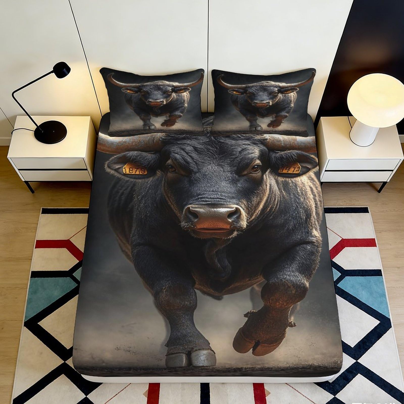 Pnayamiorkfel Style-6 3D Printed Running Bull Fitted Sheet Microfiber Anti-Slip Bed Sheet For Bedroom Dorm Mattress Protection Decor 90X200x25cm