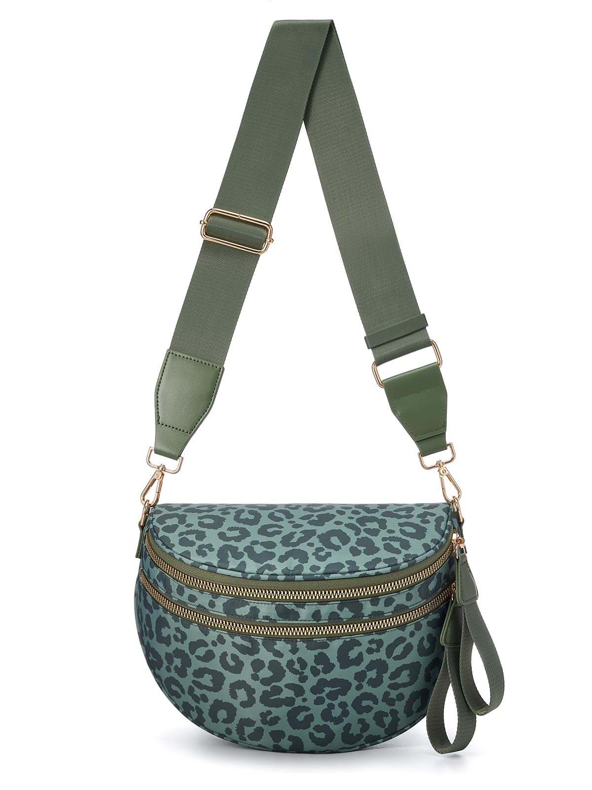Pure Colour Crossbody Bag Bum Bag for Women,Spacious Purse Fanny Packs Belt Bag,Oversized Bum Bag (Bean Green Leopard Print Bum Bag)